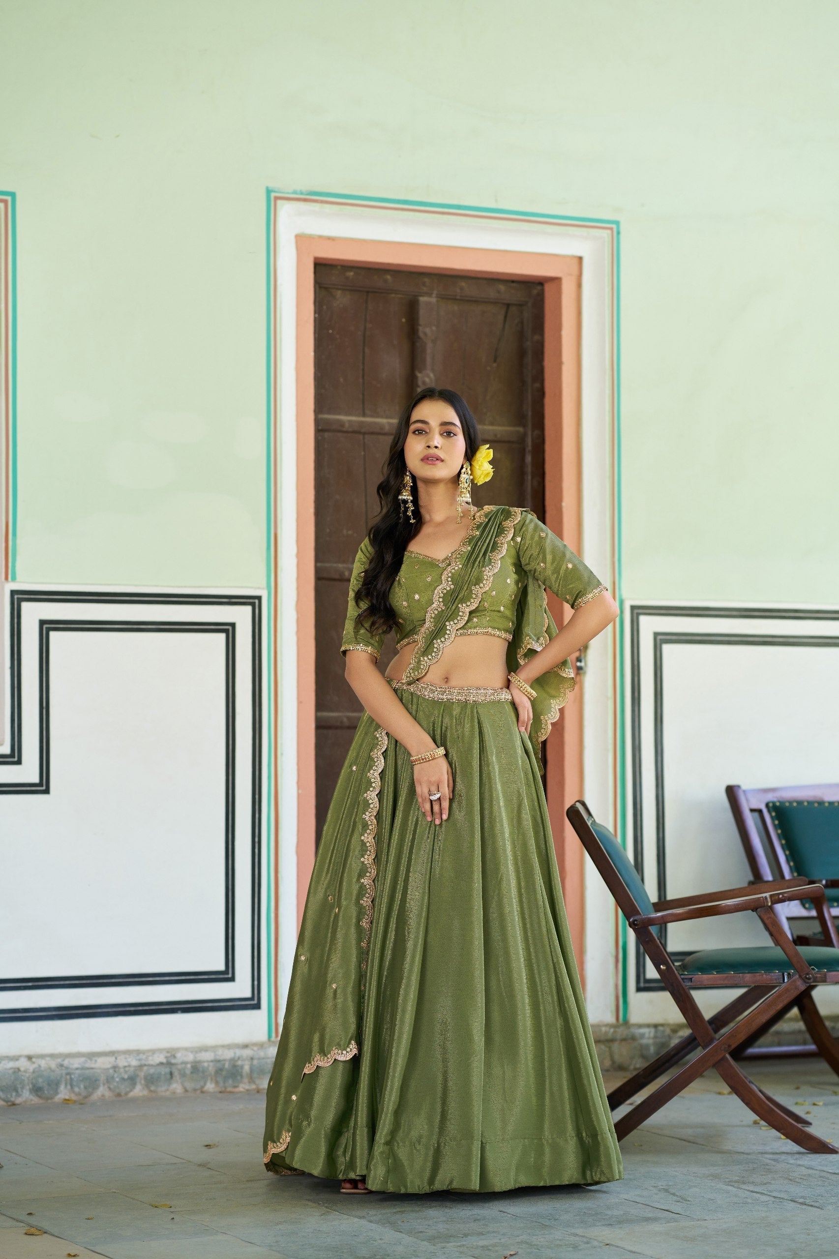 Pista Silk Embroidered Lehenga
