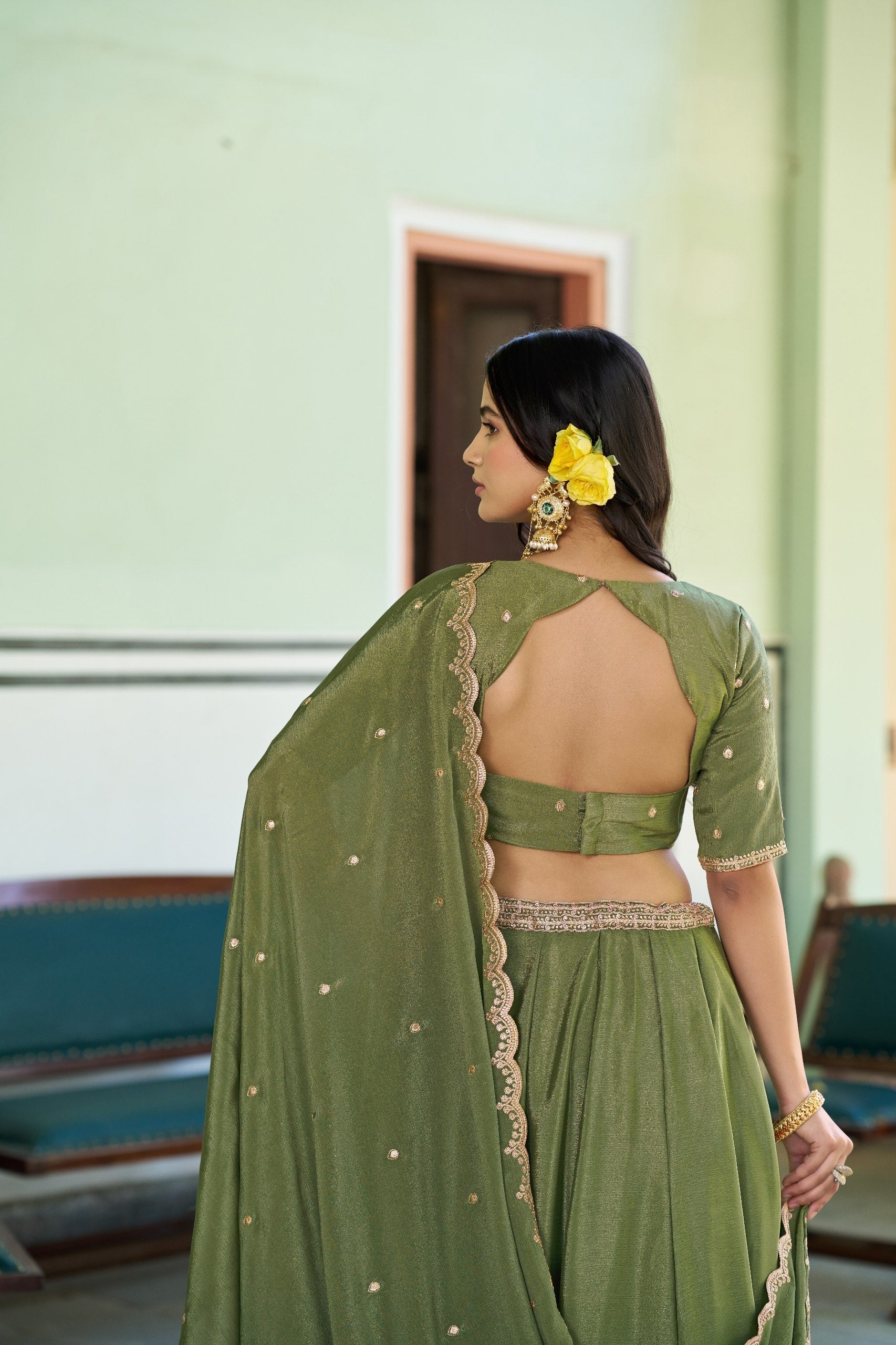 Pista Silk Embroidered Lehenga