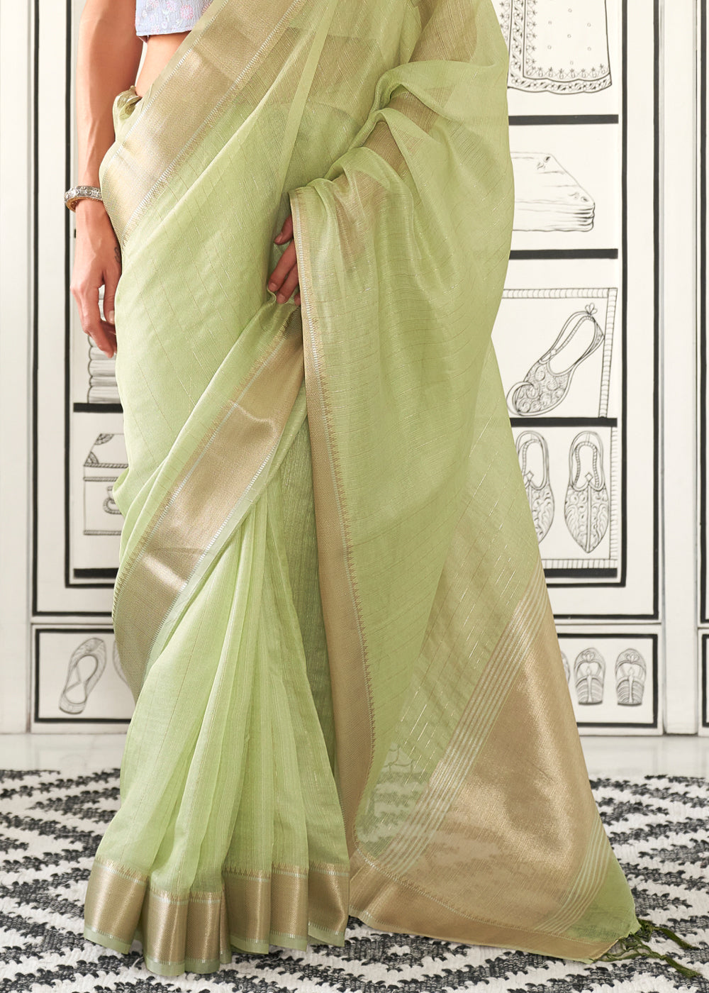 Pista Timeless Elegance Moss Chiffon Silk Saree – Grand & Bestselling Design