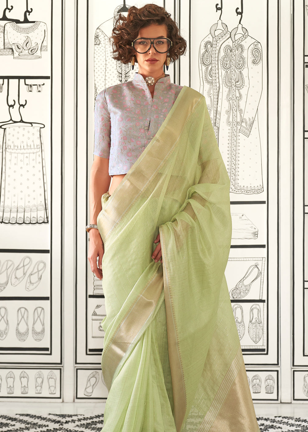 Pista Timeless Elegance Moss Chiffon Silk Saree – Grand & Bestselling Design