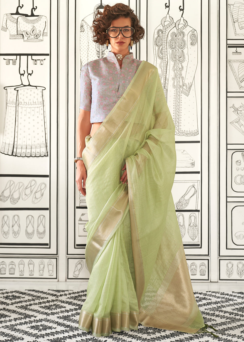 Pista Timeless Elegance Moss Chiffon Silk Saree – Grand & Bestselling Design