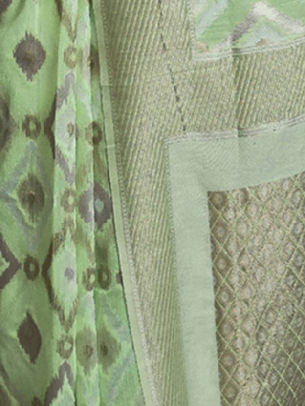 Pista Traditional Linen Banarasi Saree with Unstitched Blouse Piece