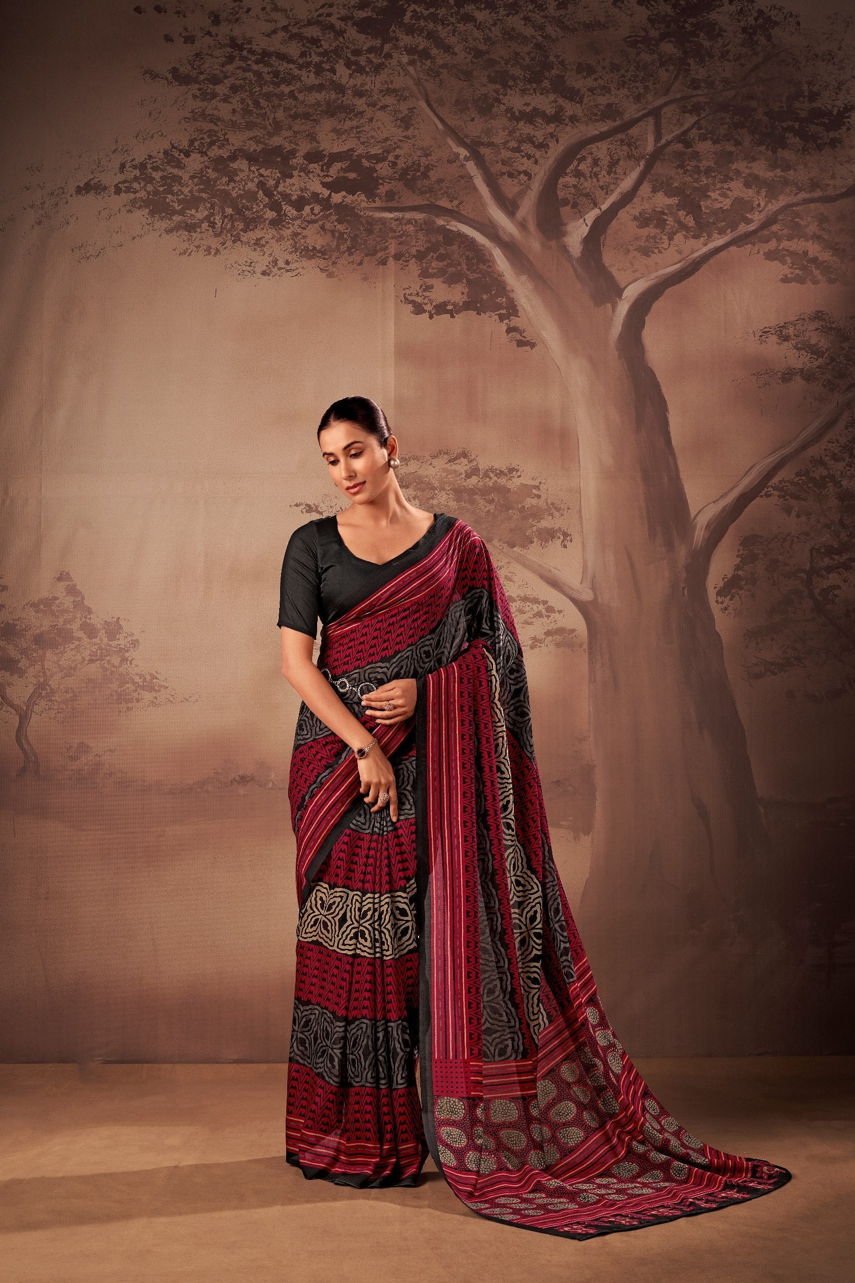 Poly Mal Cotton Printed Saree
