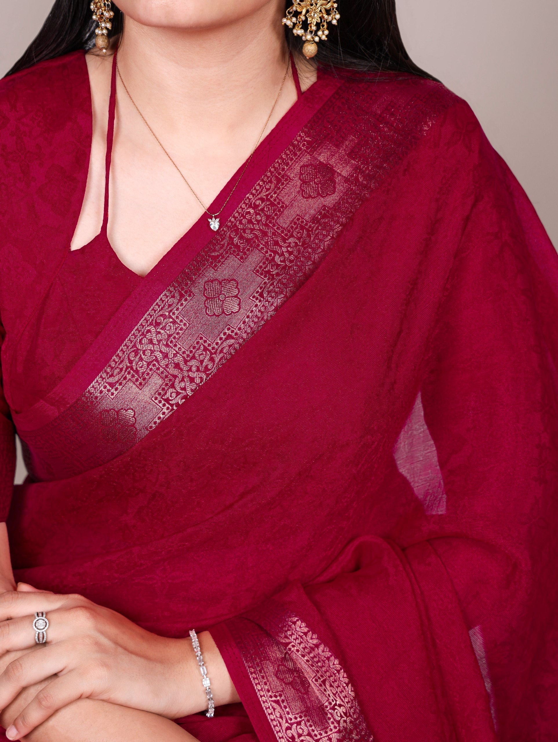 Poly Shimmer Zari Weaving Saree with Matching Unstitched Blouse Piece – Festive & Wedding Party Wear Saree for Women