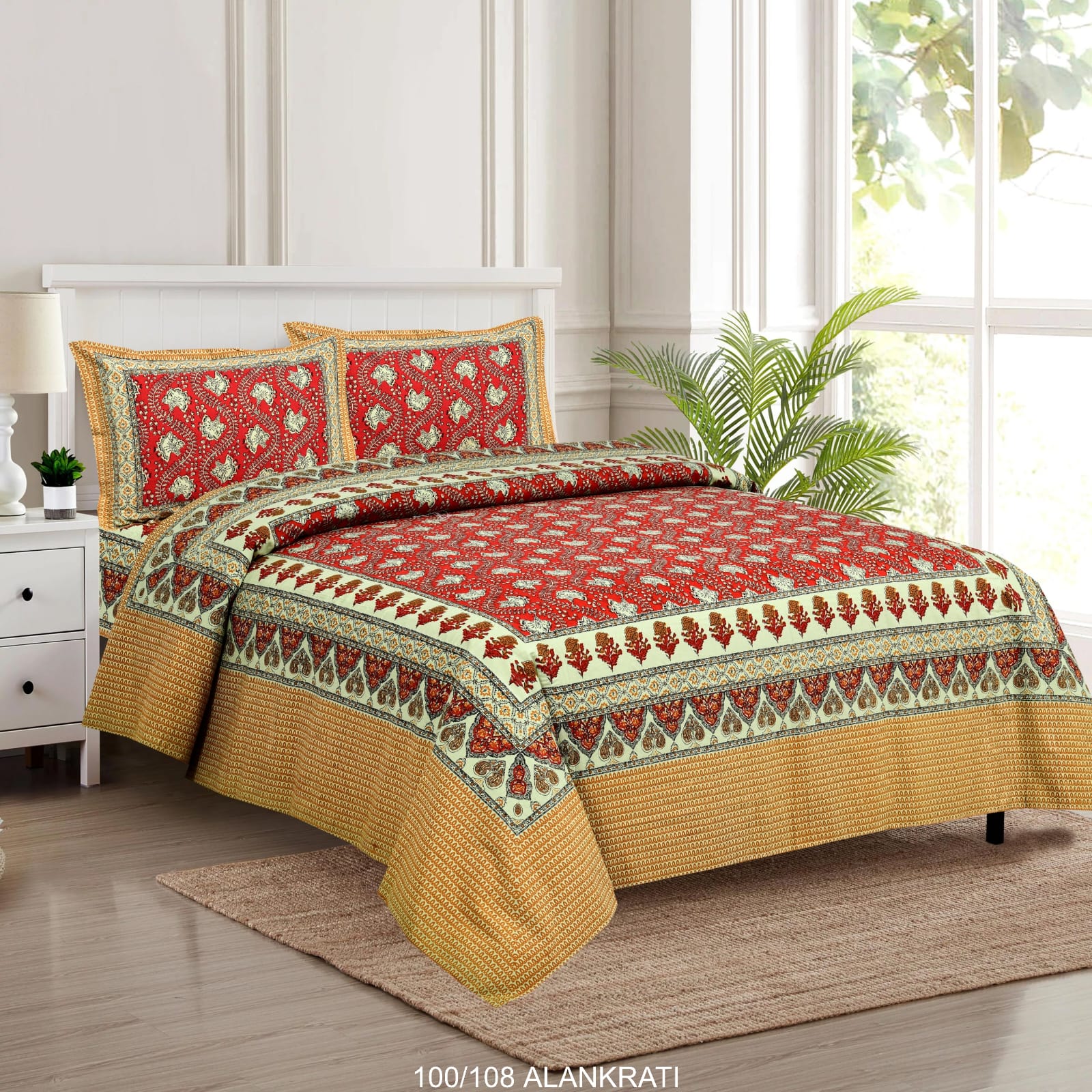 Cotton Bedsheet Set with Pillow Covers (100x108 Inches)