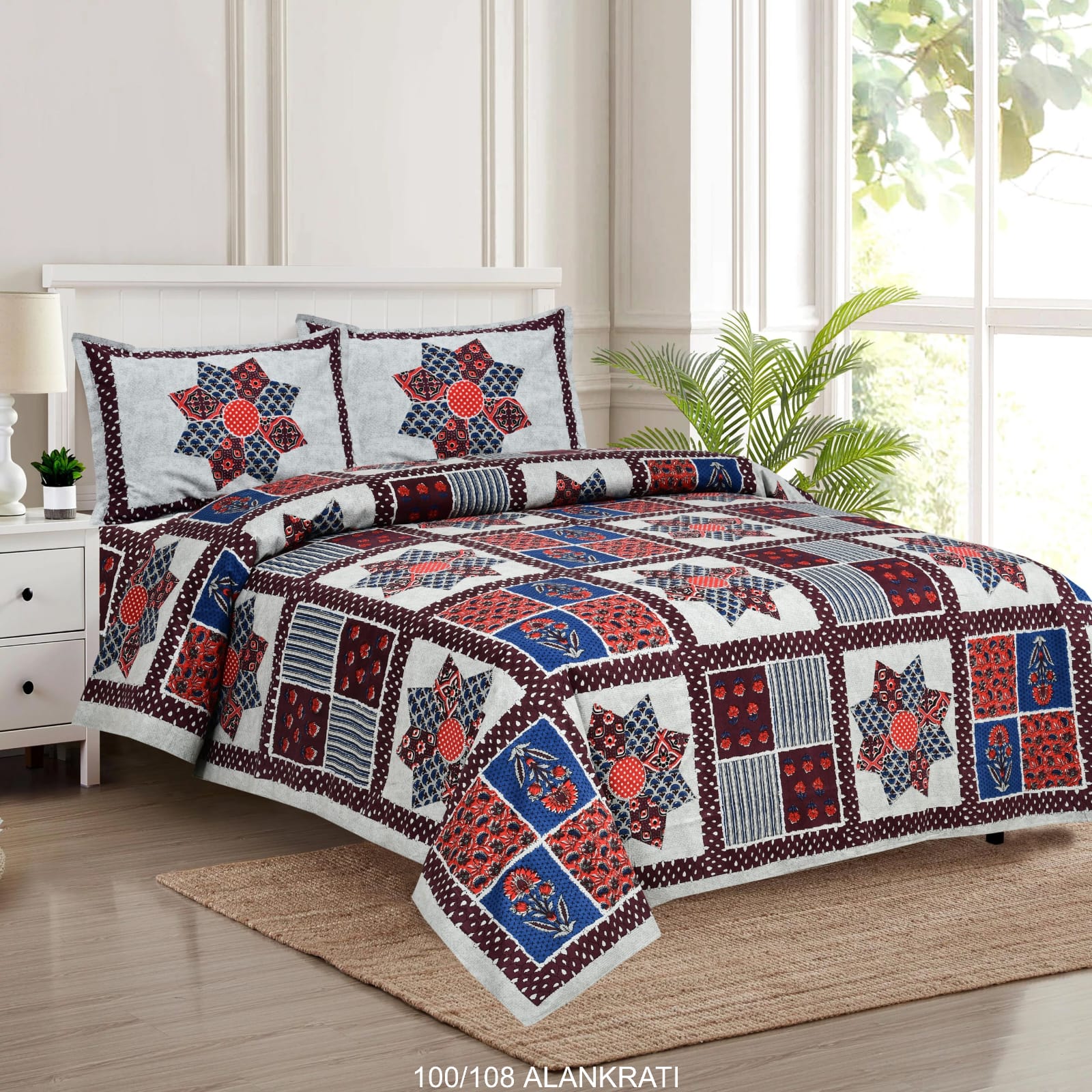 Cotton Bedsheet Set with Pillow Covers (100x108 Inches)