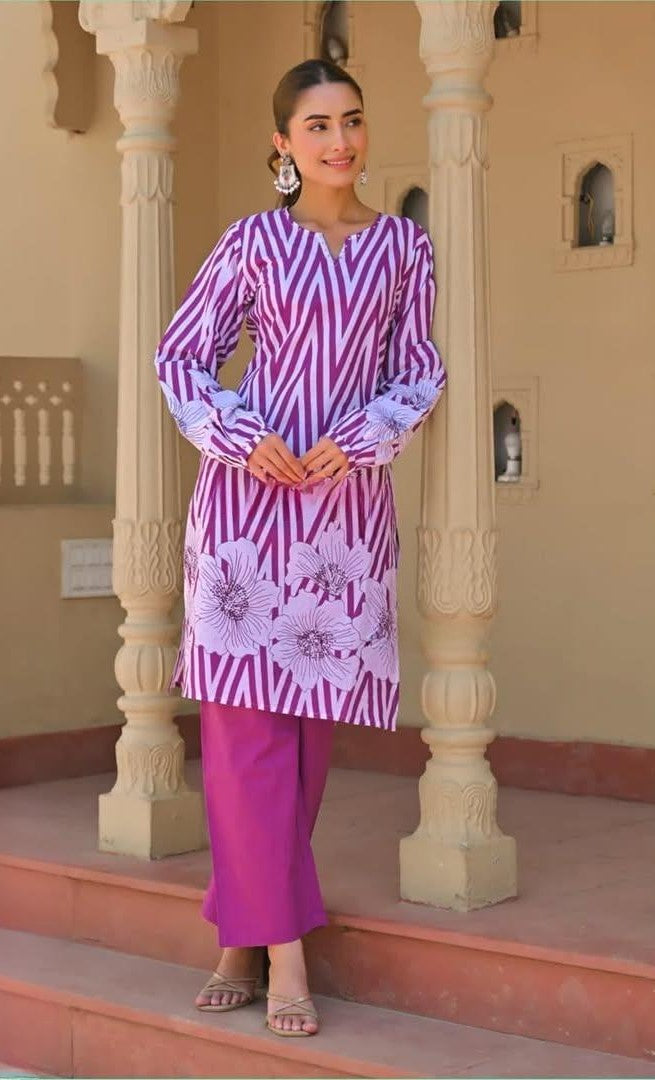 Printed 60x60 Cotton Co-ord Set with Sequence & Moti Work