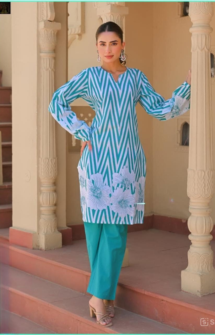 Printed 60x60 Cotton Co-ord Set with Sequence & Moti Work
