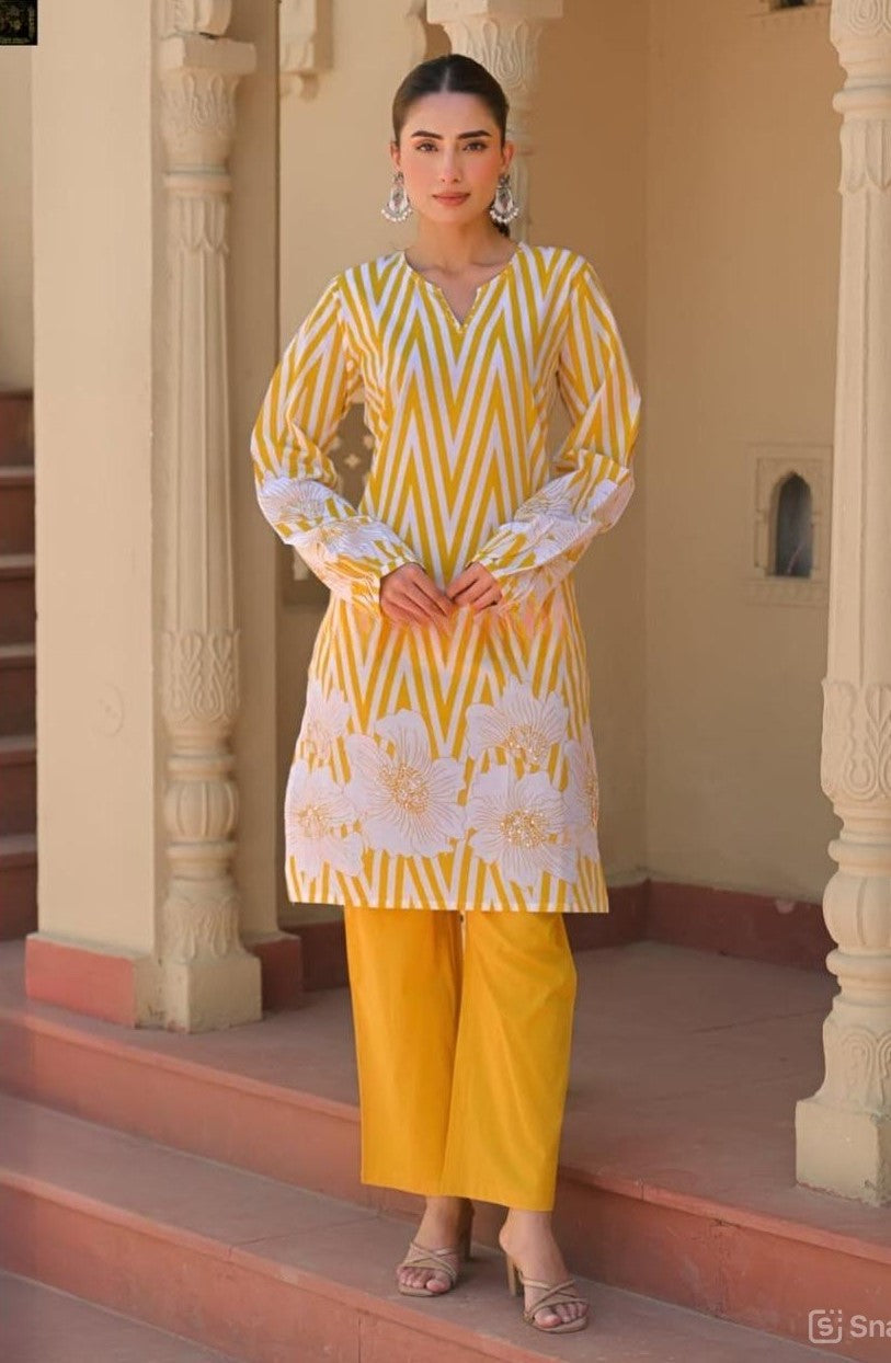 Printed 60x60 Cotton Co-ord Set with Sequence & Moti Work