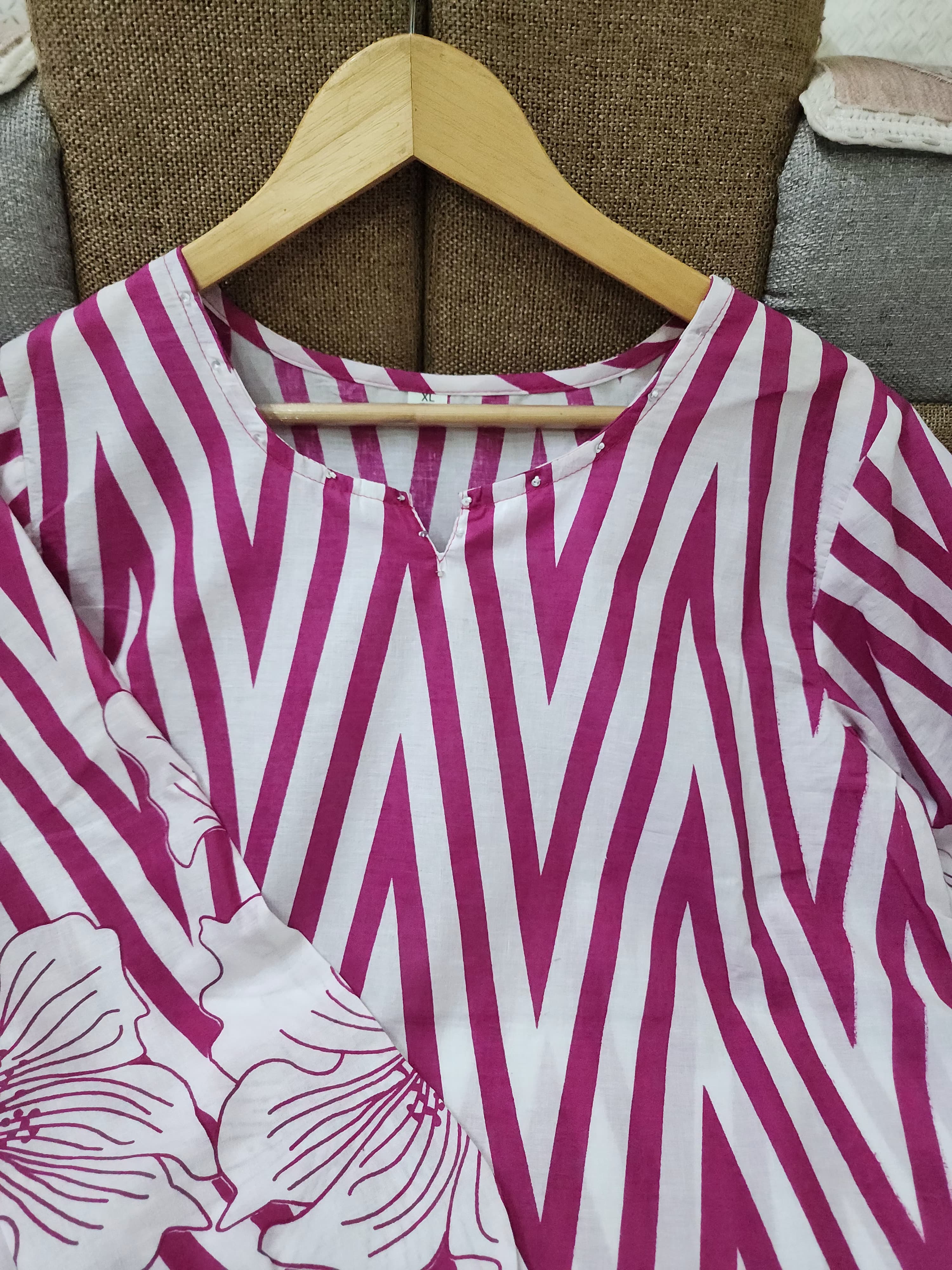 Printed 60x60 Cotton Co-ord Set with Sequence & Moti Work