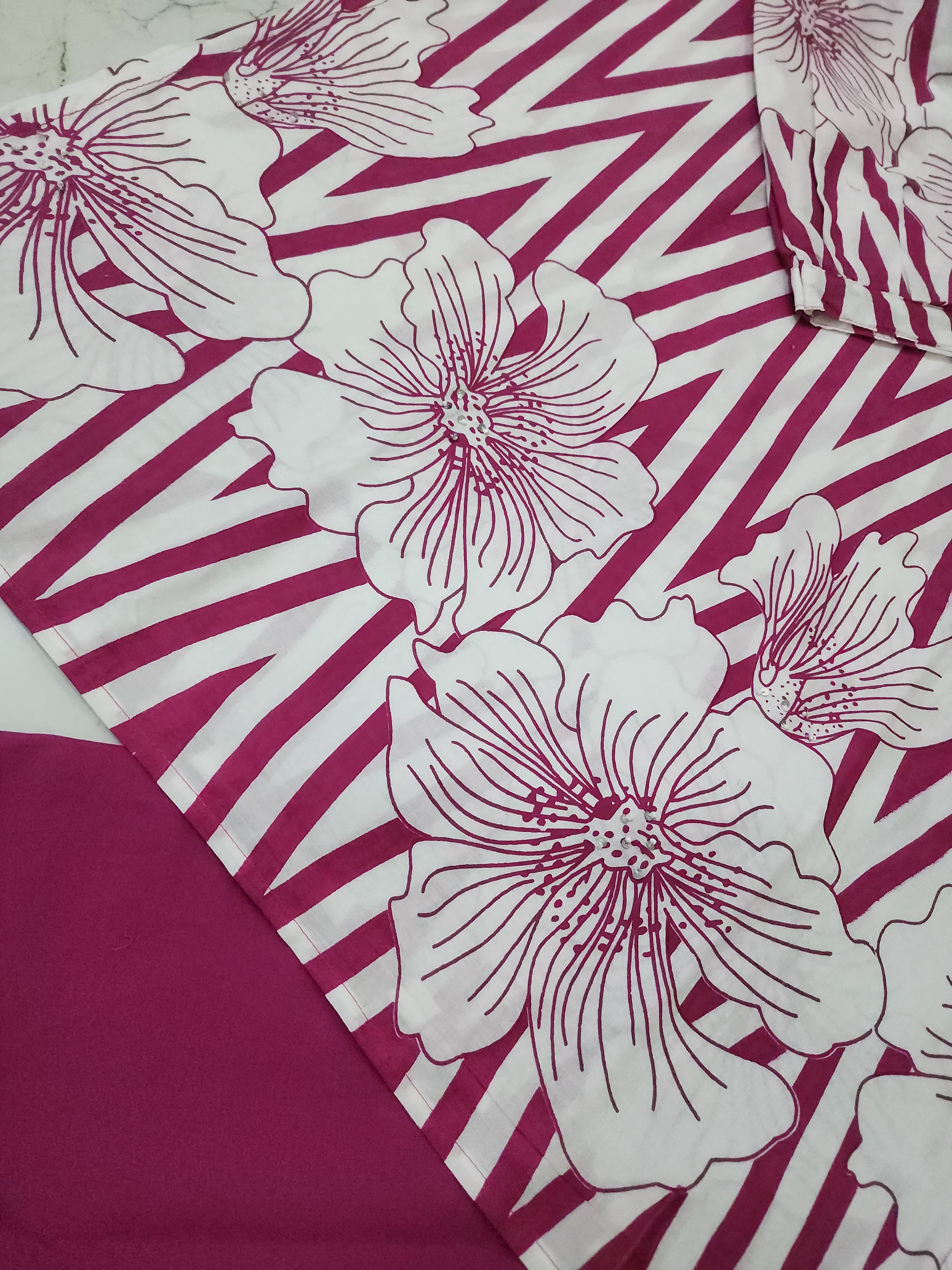 Printed 60x60 Cotton Co-ord Set with Sequence & Moti Work