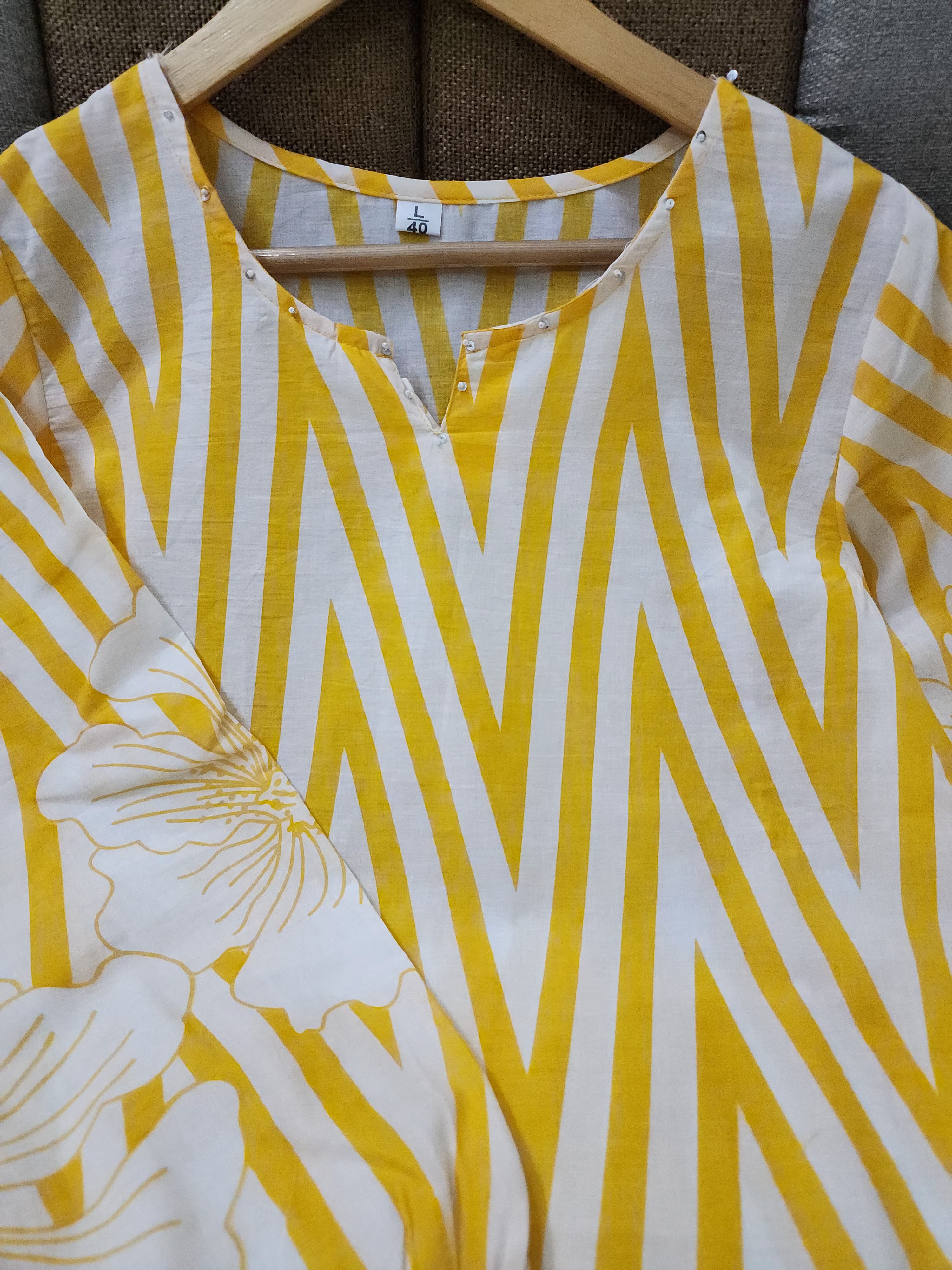 Printed 60x60 Cotton Co-ord Set with Sequence & Moti Work