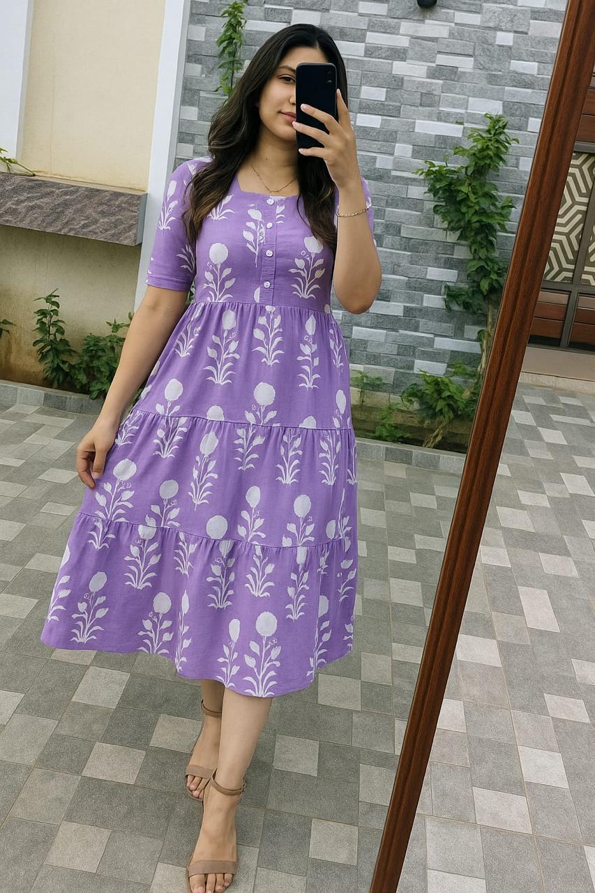 Printed Cotton 60/60 Midi Dress for Women
