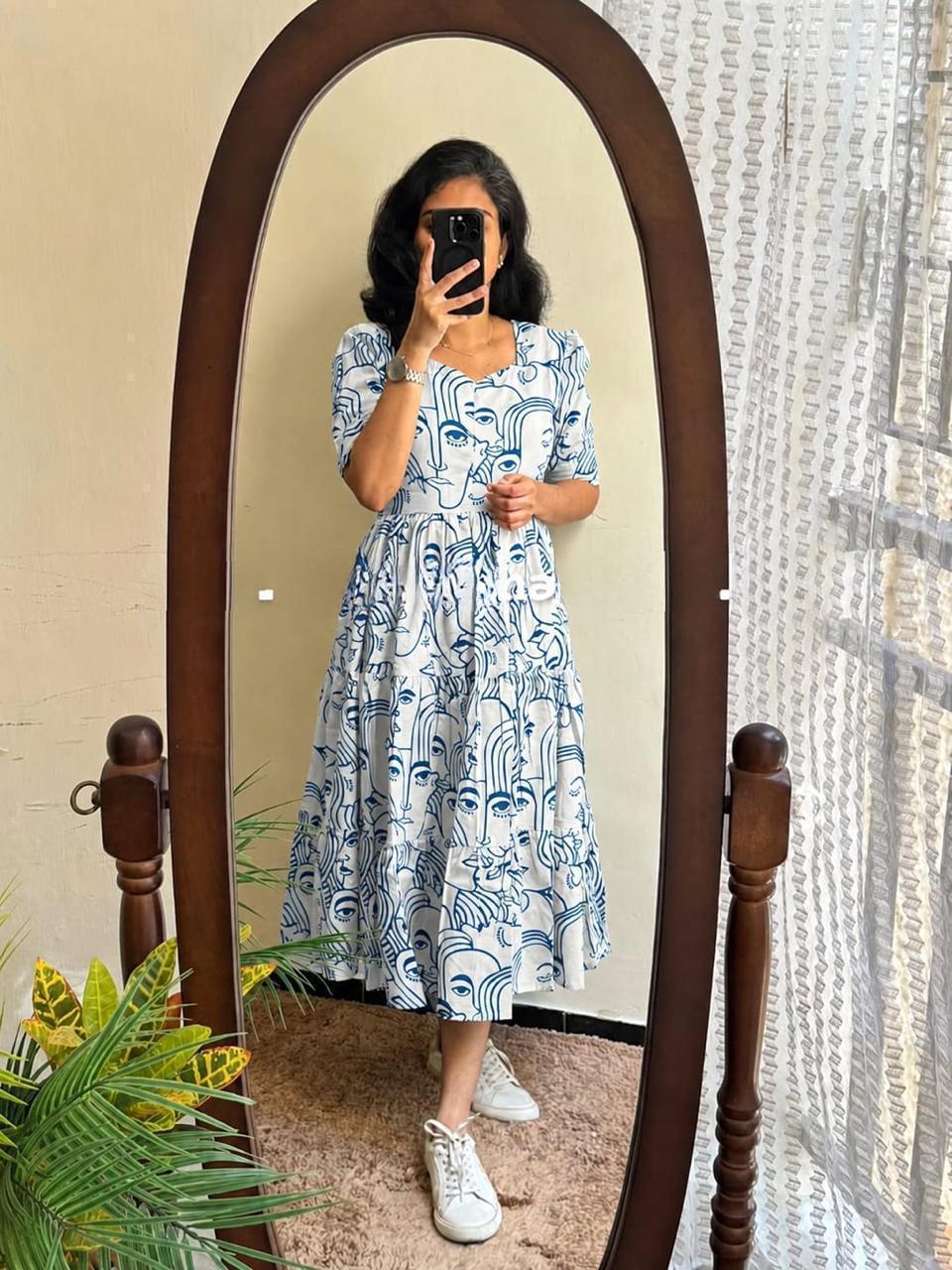 Printed Cotton 60/60 Midi Dress for Women