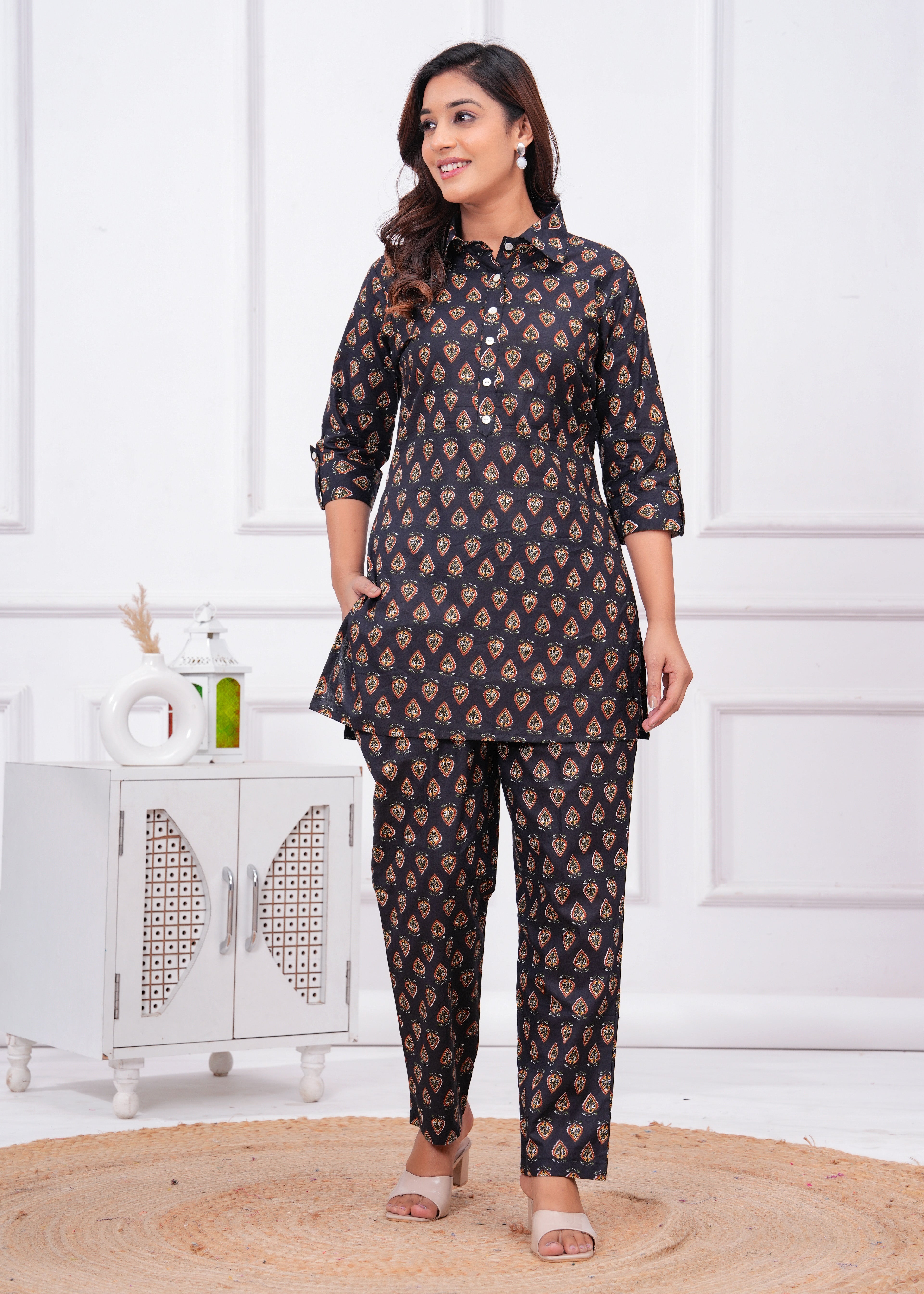 Printed Cotton Cord Set with Straight-Fit Pant & Short Kurti