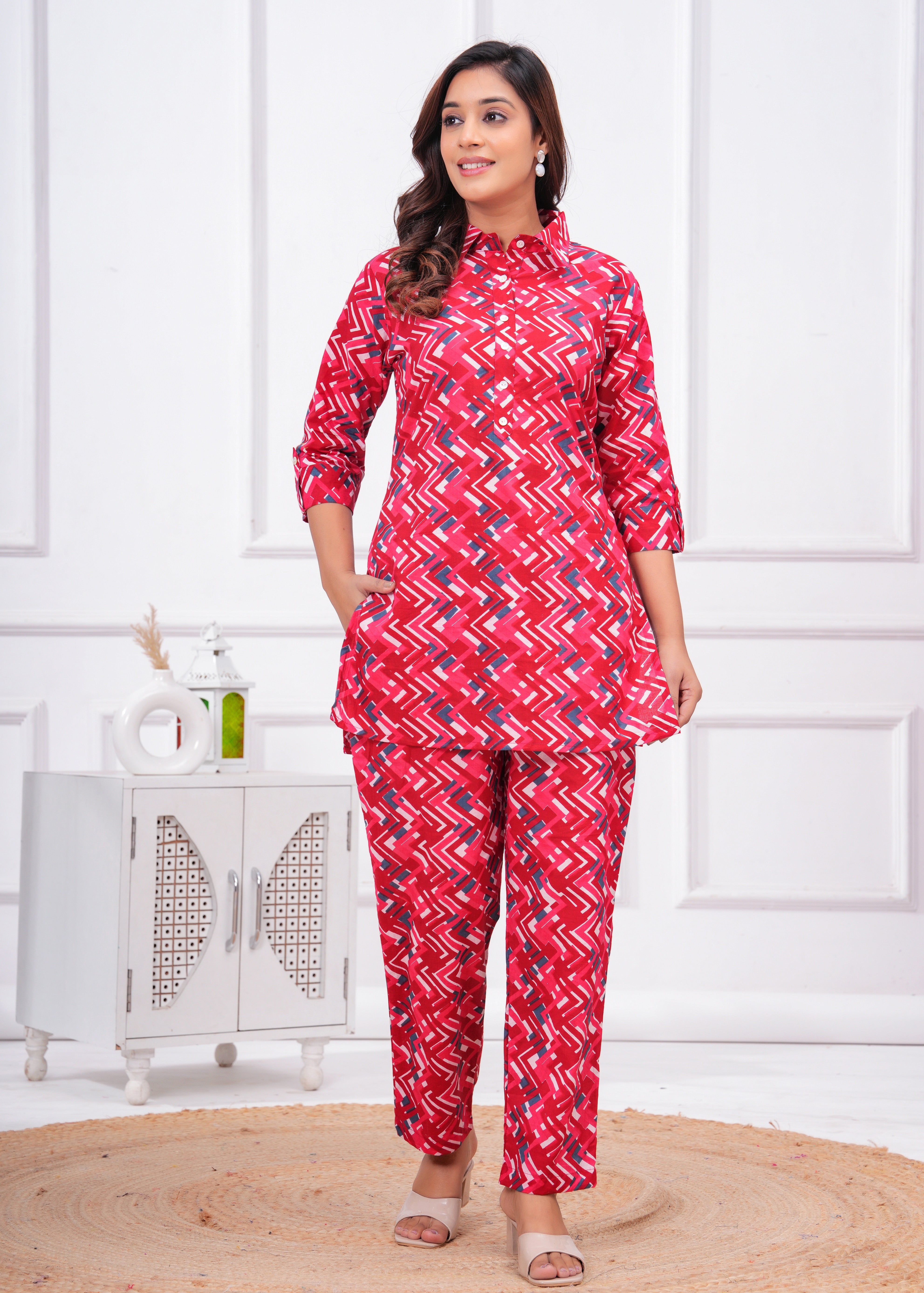 Printed Cotton Cord Set with Straight-Fit Pant & Short Kurti