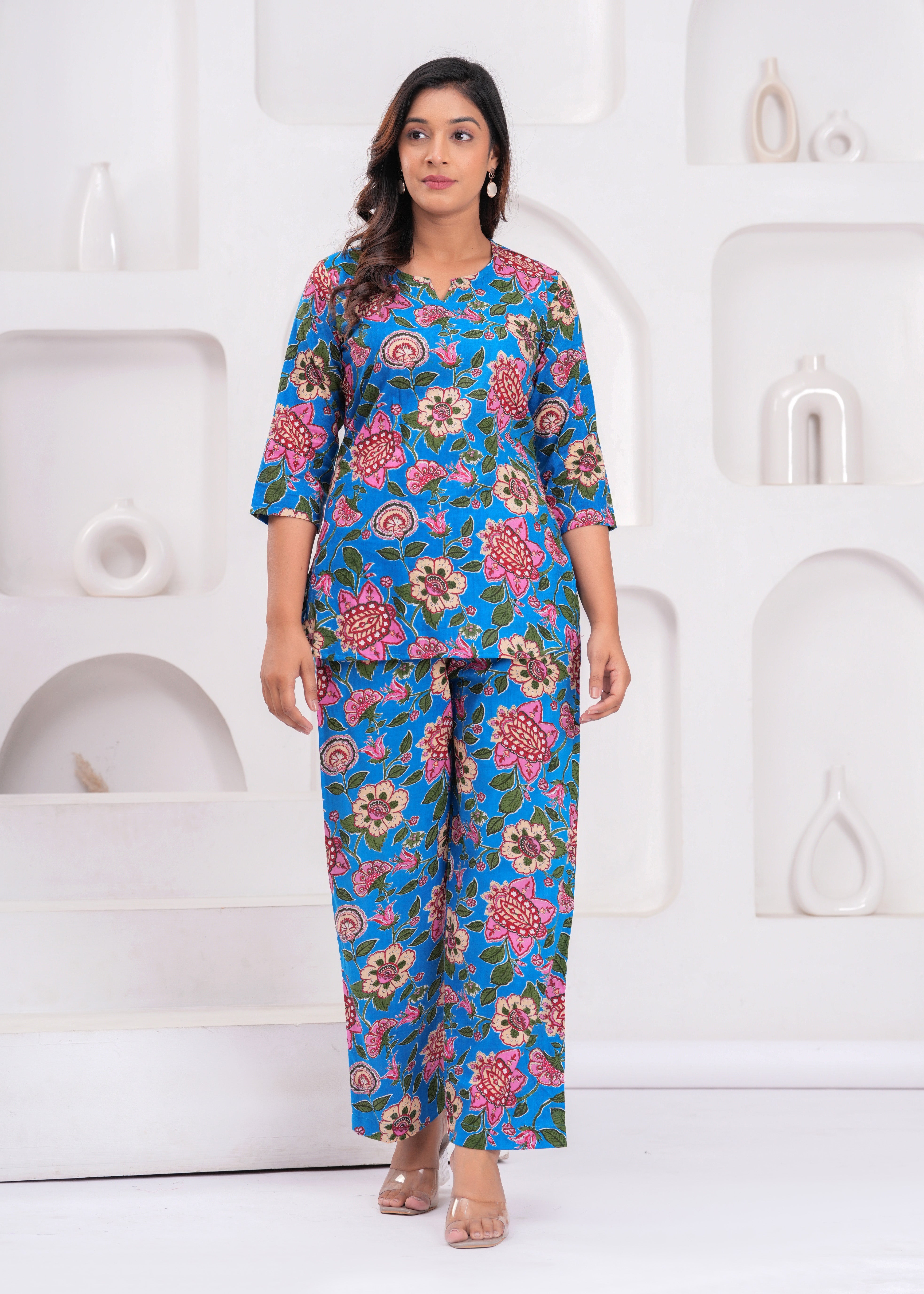 Printed Cotton Cord Set with Straight-Fit Pant & Short Kurti