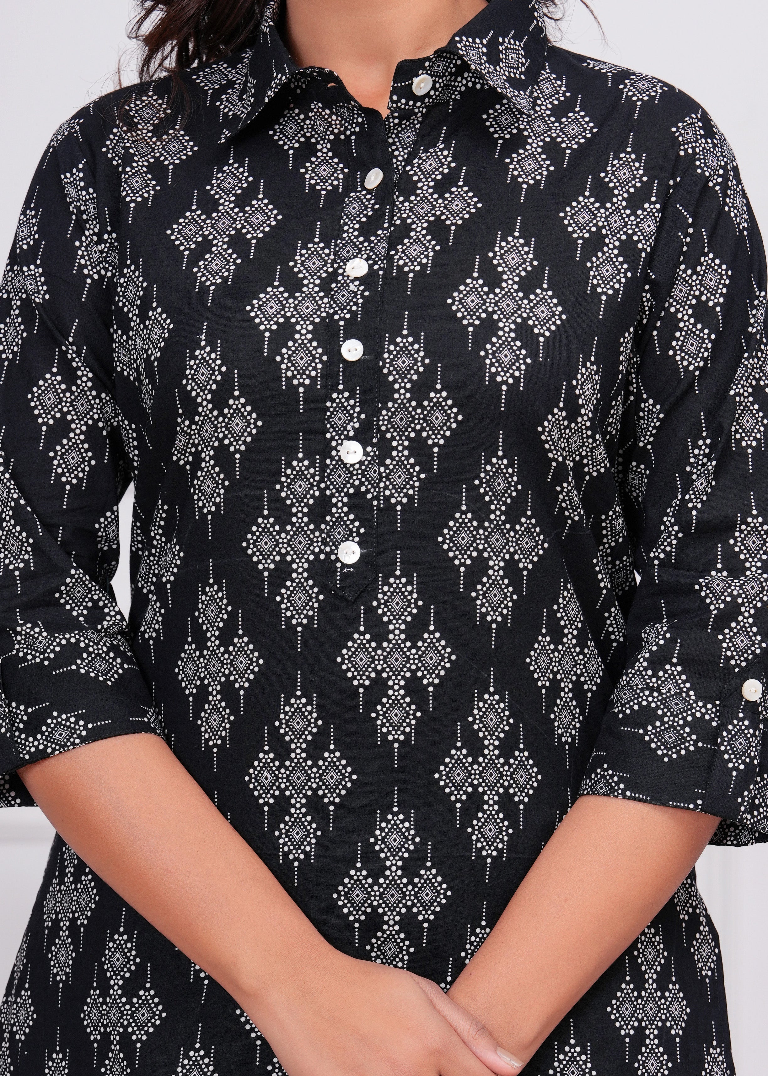 Printed Cotton Cord Set with Straight-Fit Pant & Short Kurti