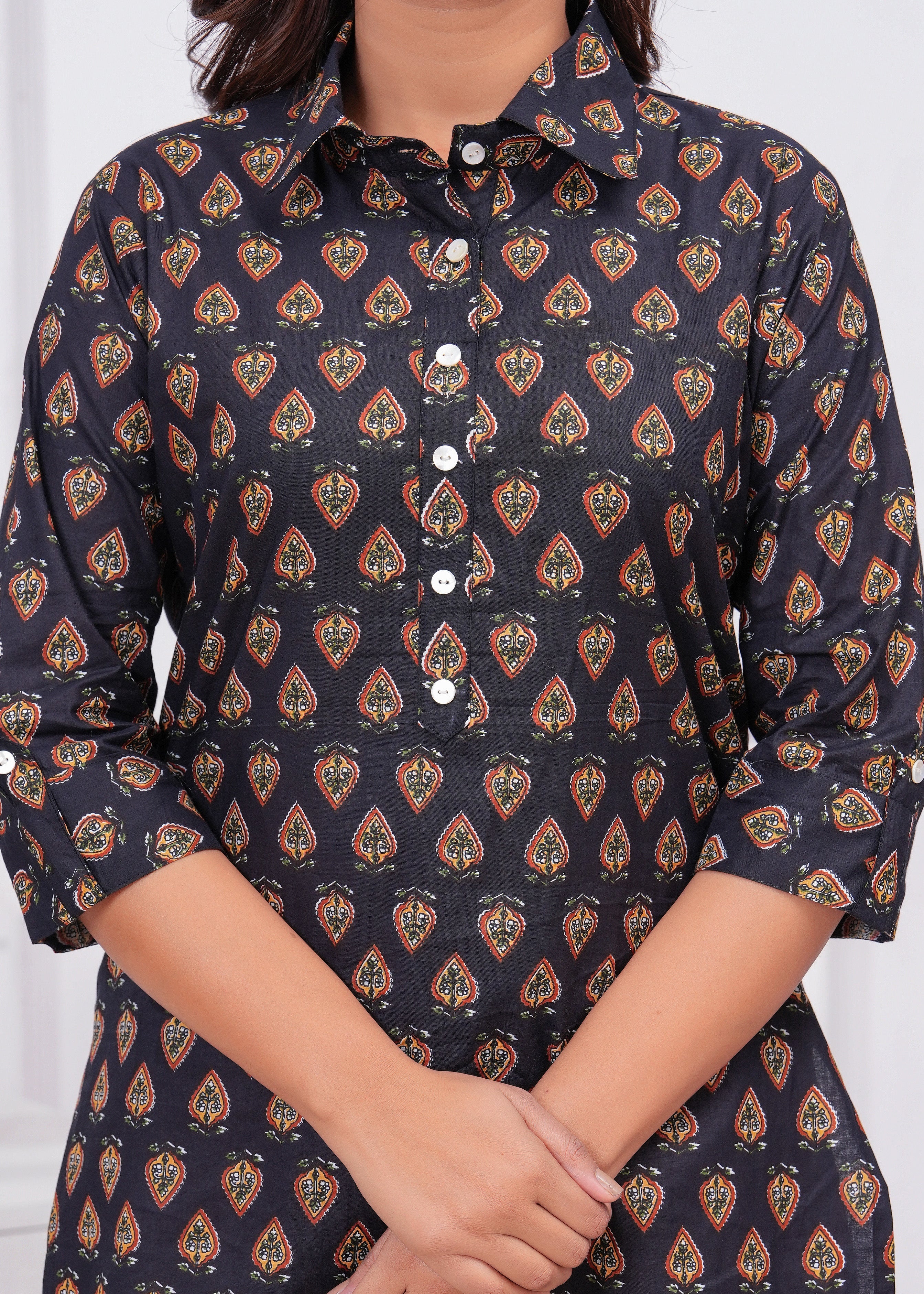 Printed Cotton Cord Set with Straight-Fit Pant & Short Kurti