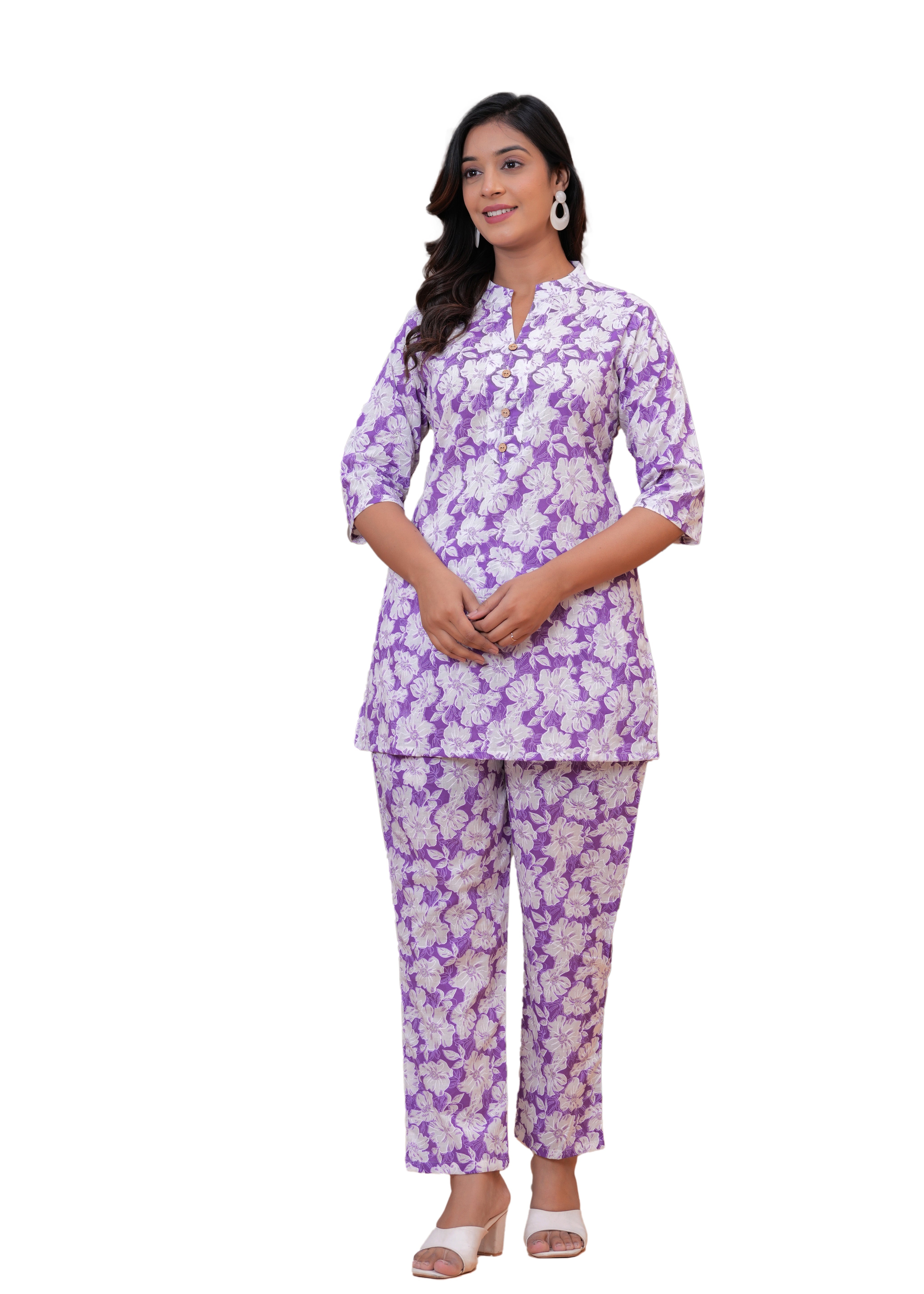 Printed Cotton Cord Set with Straight-Fit Pant & Short Kurti