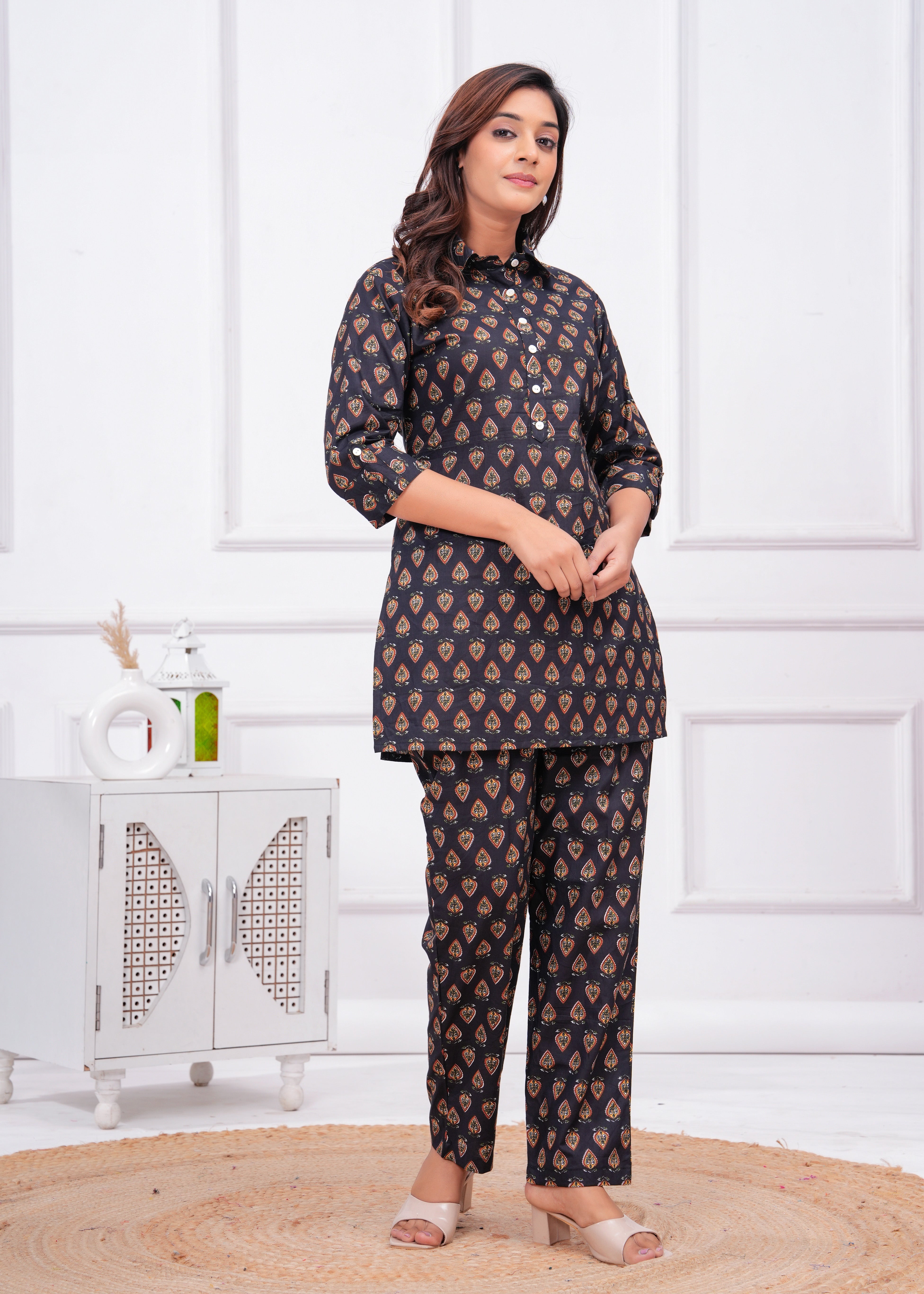 Printed Cotton Cord Set with Straight-Fit Pant & Short Kurti