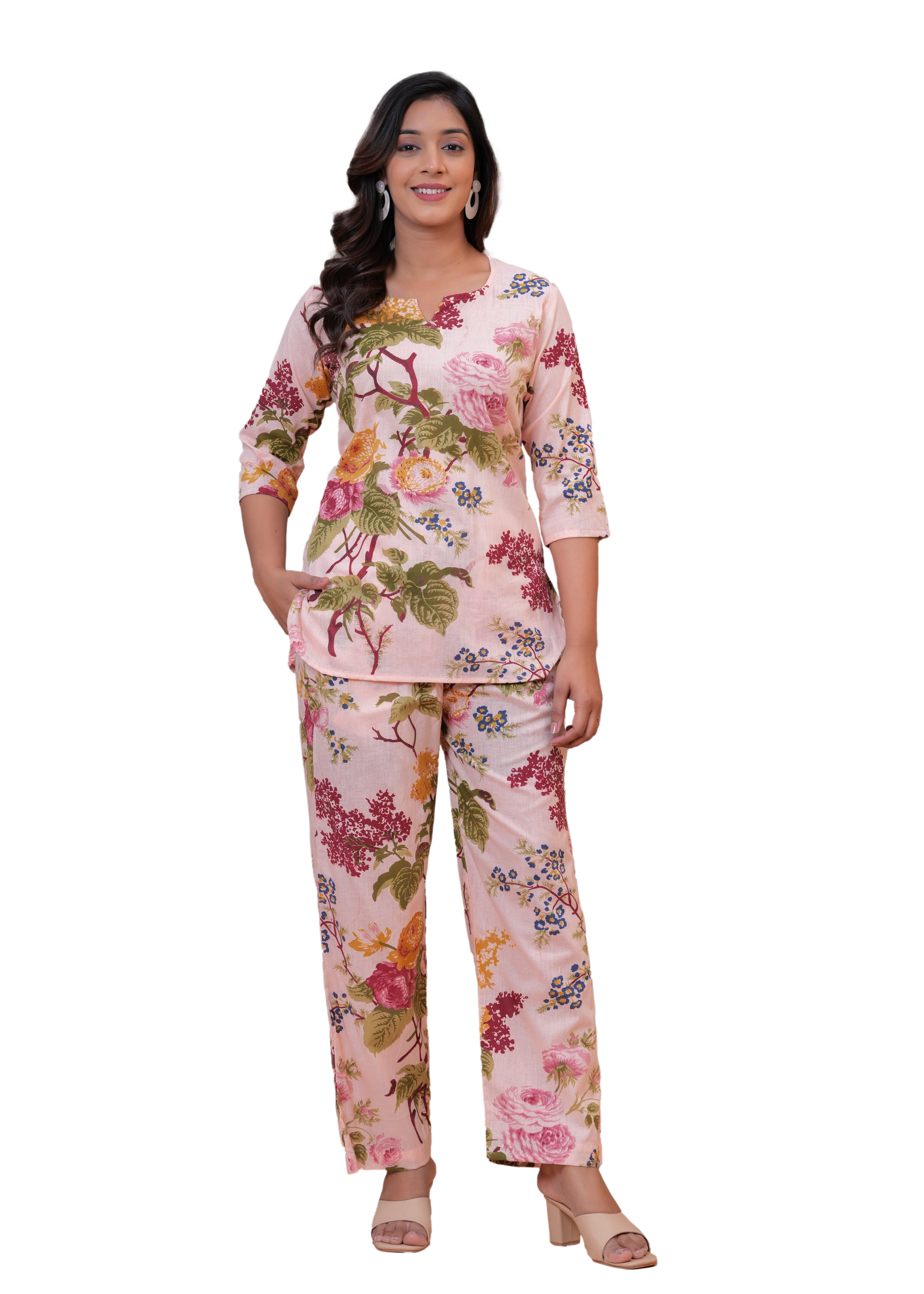 Printed Cotton Cord Set with Straight-Fit Pant & Short Kurti