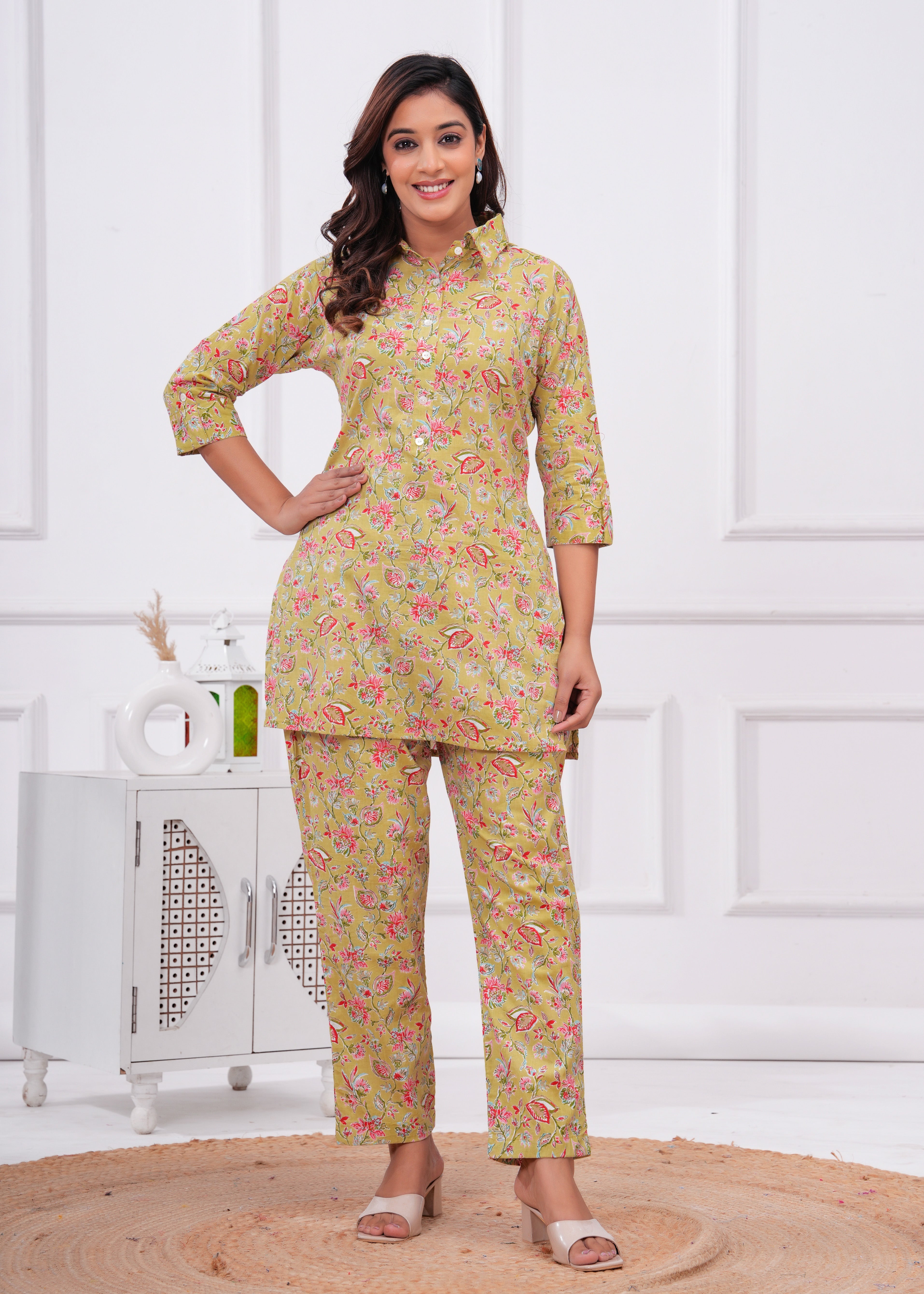 Printed Cotton Cord Set with Straight-Fit Pant & Short Kurti
