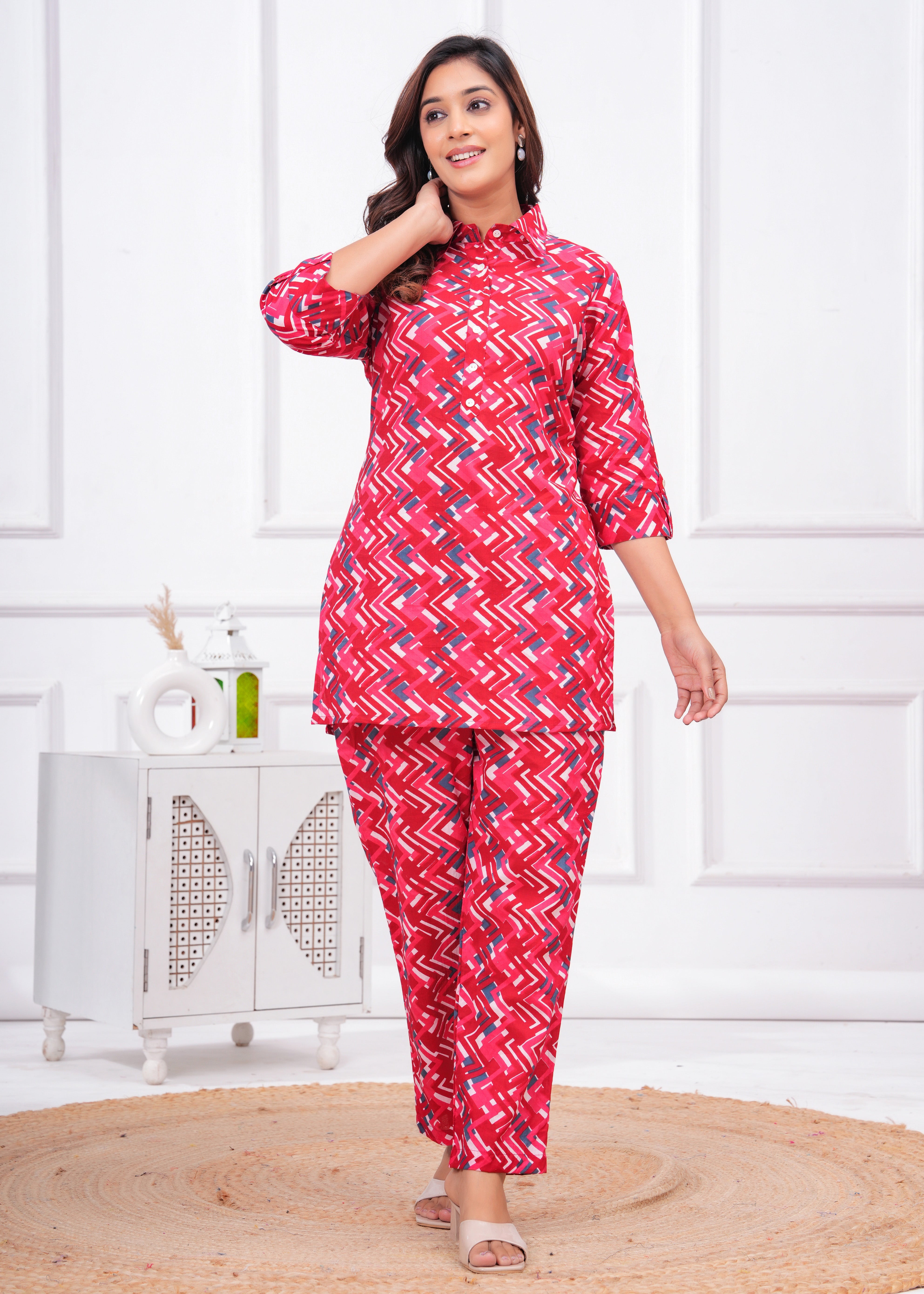 Printed Cotton Cord Set with Straight-Fit Pant & Short Kurti