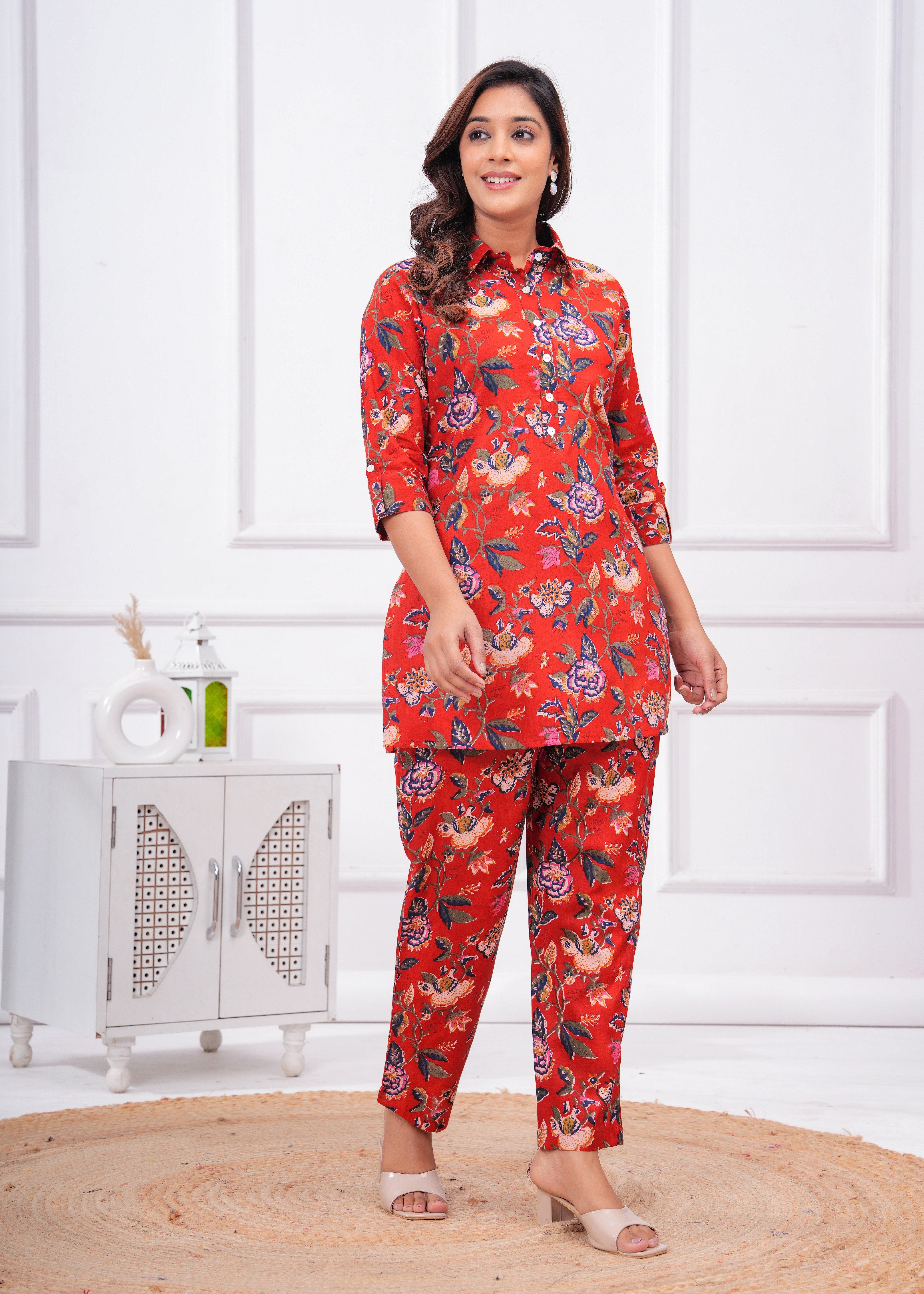 Printed Cotton Cord Set with Straight-Fit Pant & Short Kurti