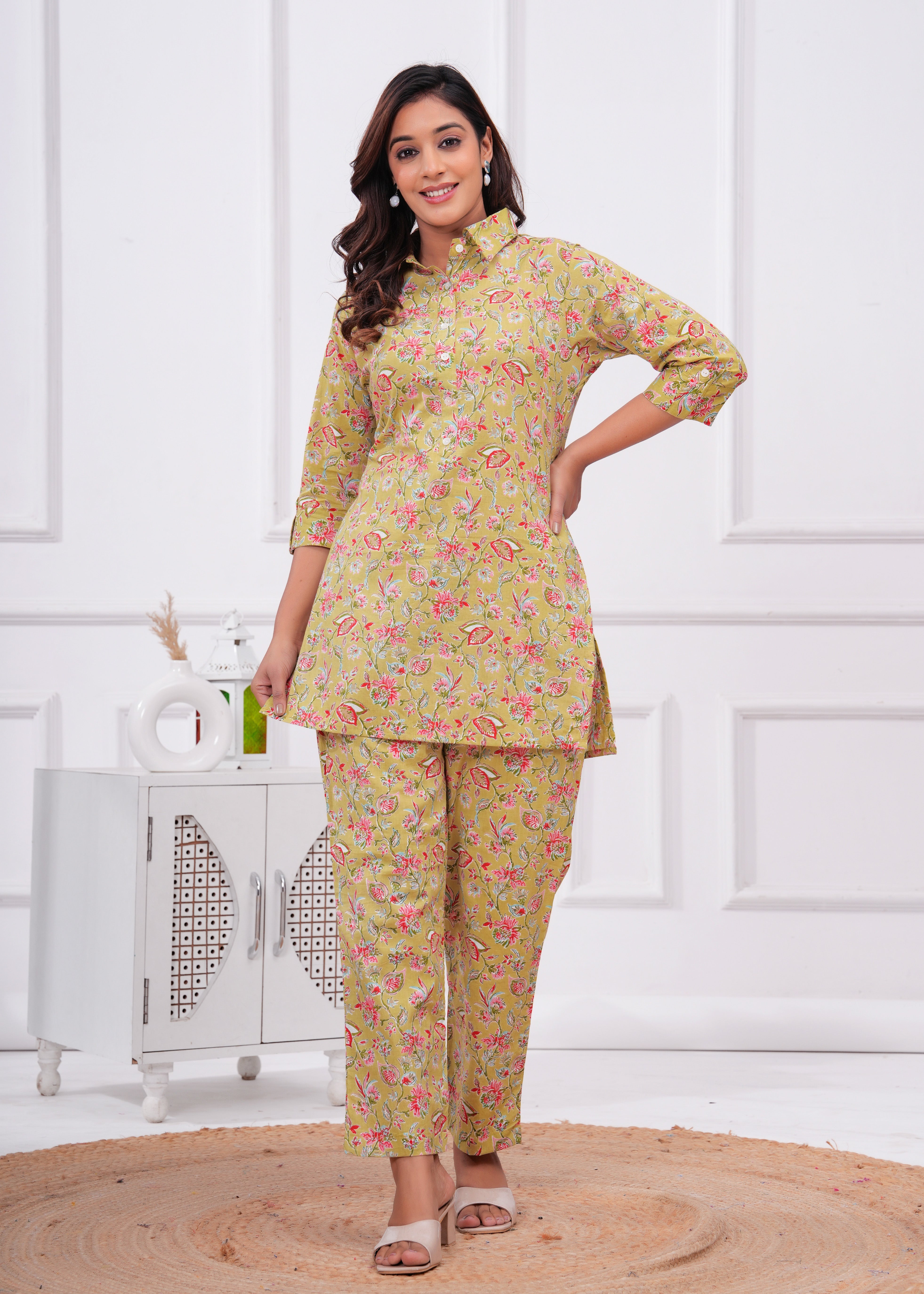Printed Cotton Cord Set with Straight-Fit Pant & Short Kurti