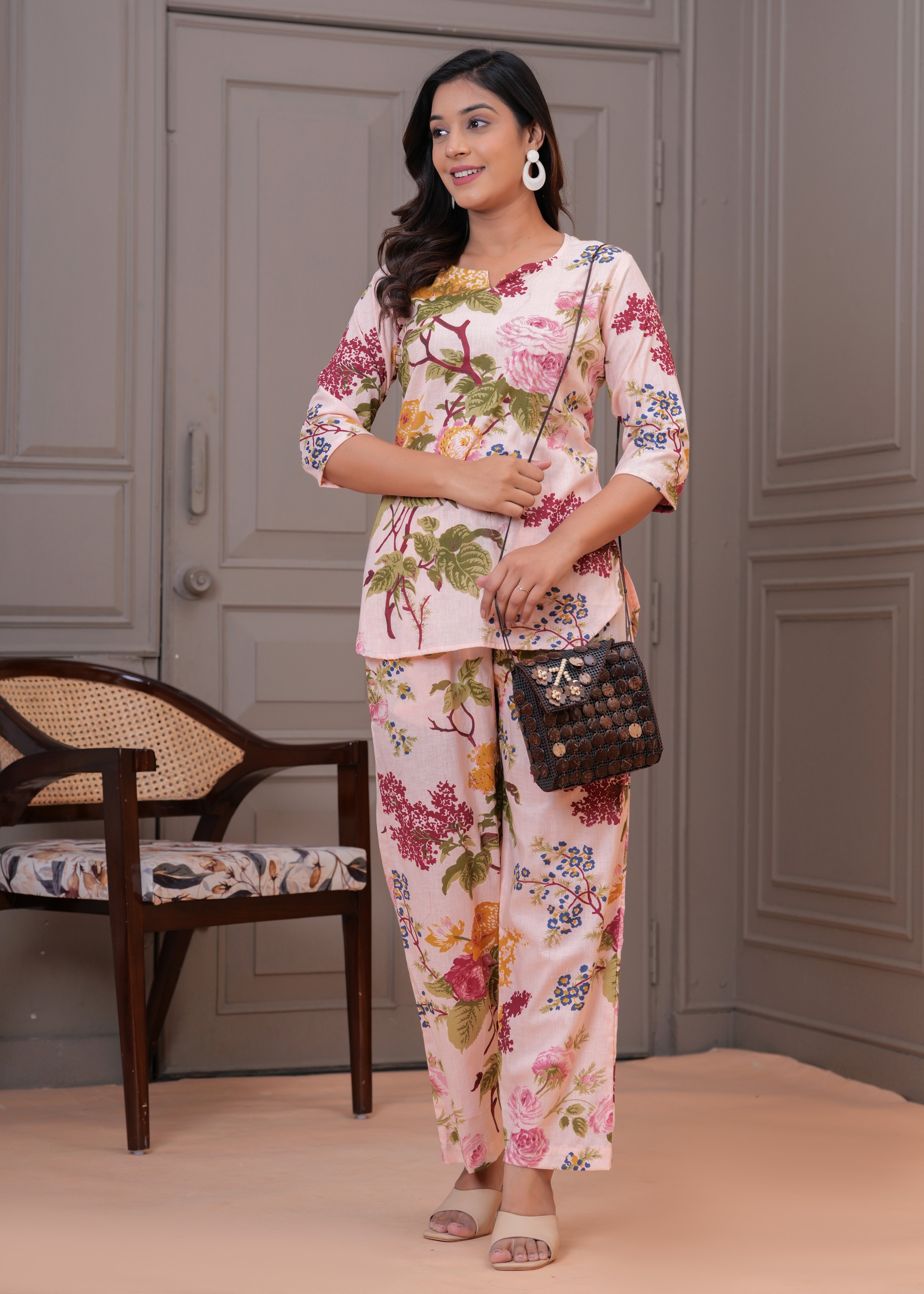 Printed Cotton Cord Set with Straight-Fit Pant & Short Kurti