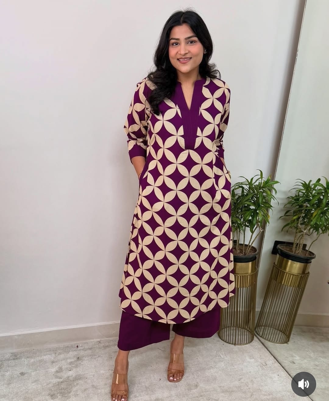 Printed Cotton Kurta Pant Plazo Set (Kurta 46", Pant 37") - 60*60 Cotton