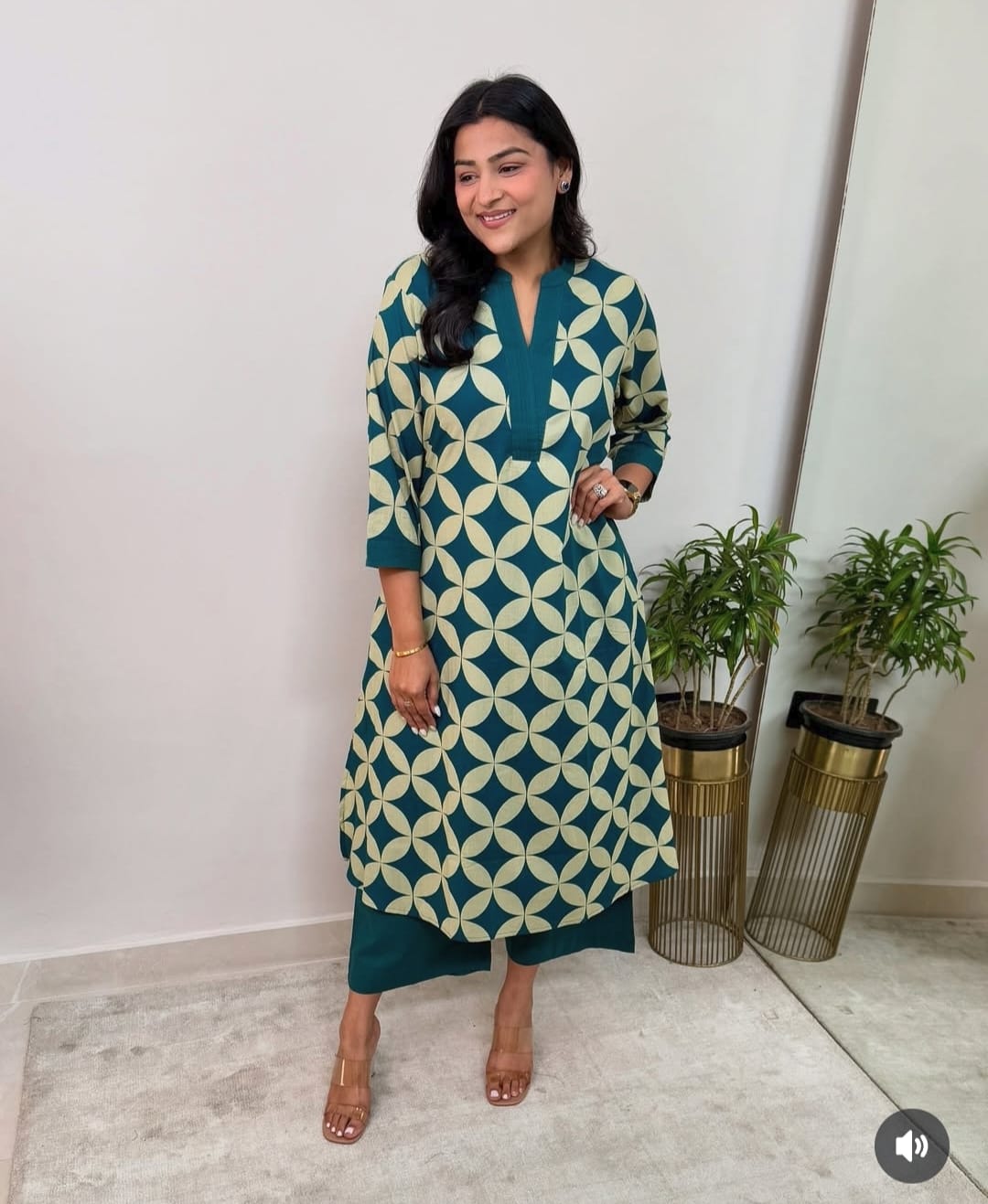 Printed Cotton Kurta Pant Plazo Set (Kurta 46", Pant 37") - 60*60 Cotton