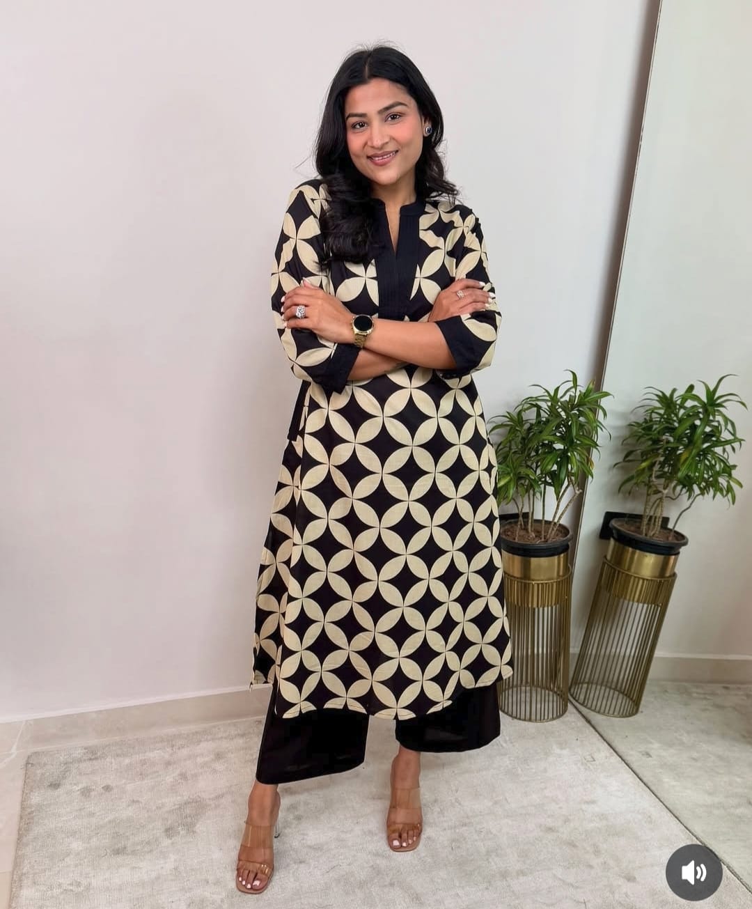 Printed Cotton Kurta Pant Plazo Set (Kurta 46", Pant 37") - 60*60 Cotton