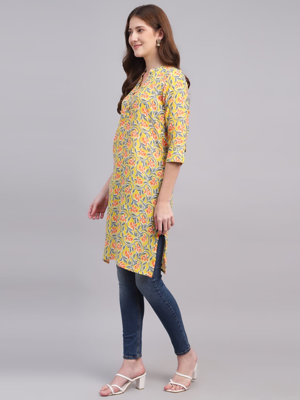 Printed Cotton Kurta with Wooden Button Detailing