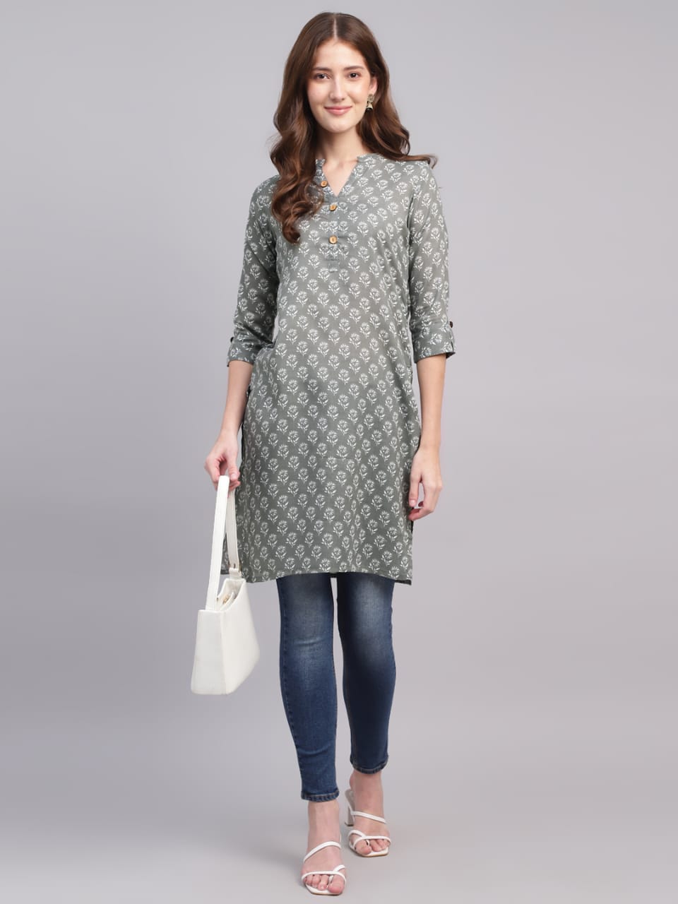 Printed Cotton Kurta with Wooden Button Detailing