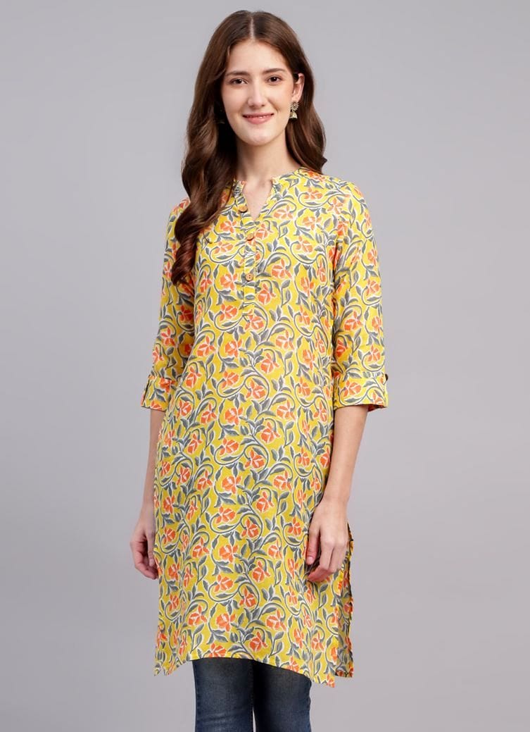Printed Cotton Kurta with Wooden Button Detailing