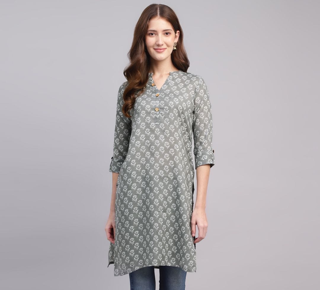 Printed Cotton Kurta with Wooden Button Detailing