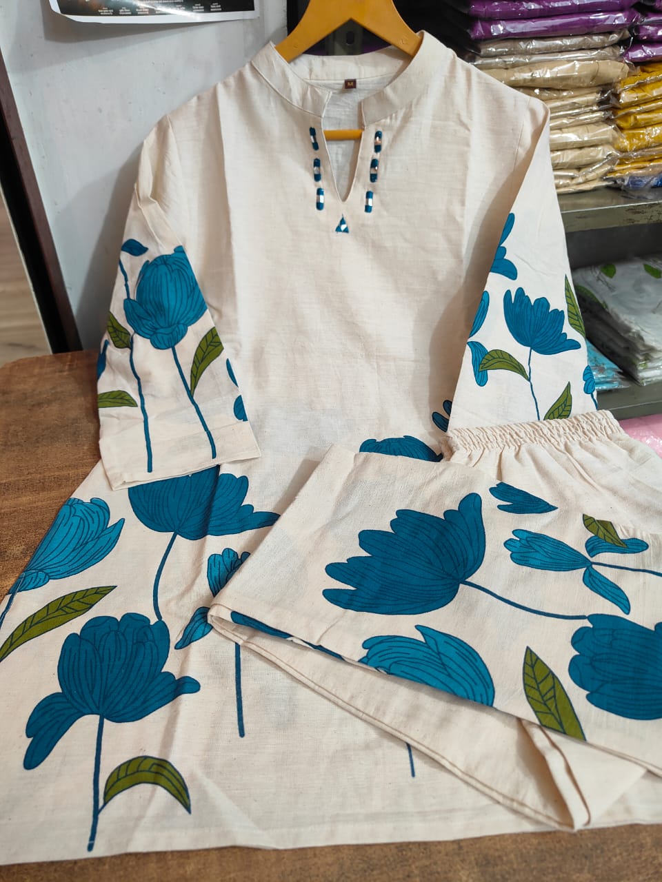 Printed Cotton Slub Co-ord Set | 2-Piece Kurti & Pant Set