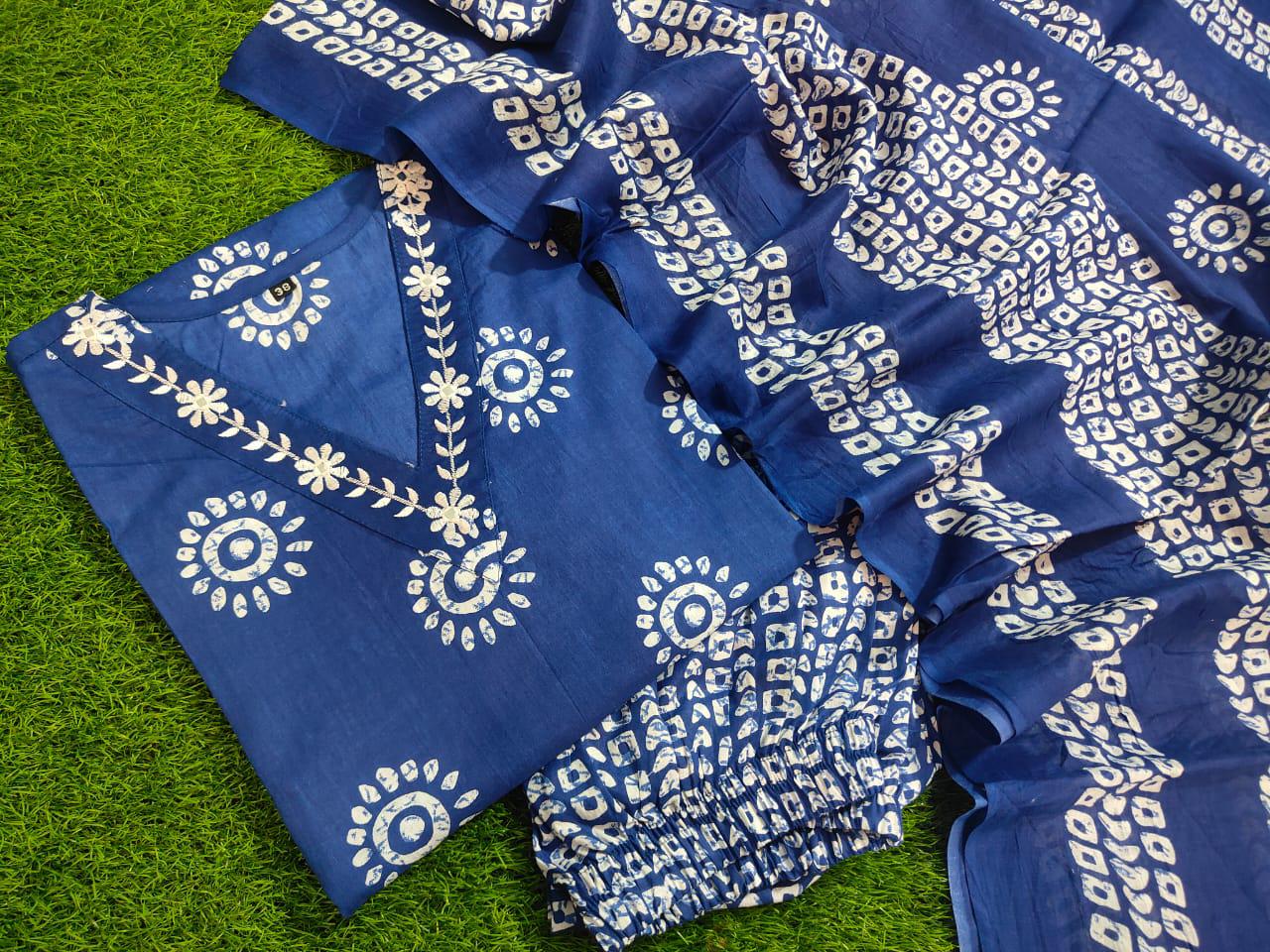 Printed Cotton Straight Kurta Set with Pant & Dupatta | 60x60 Cotton