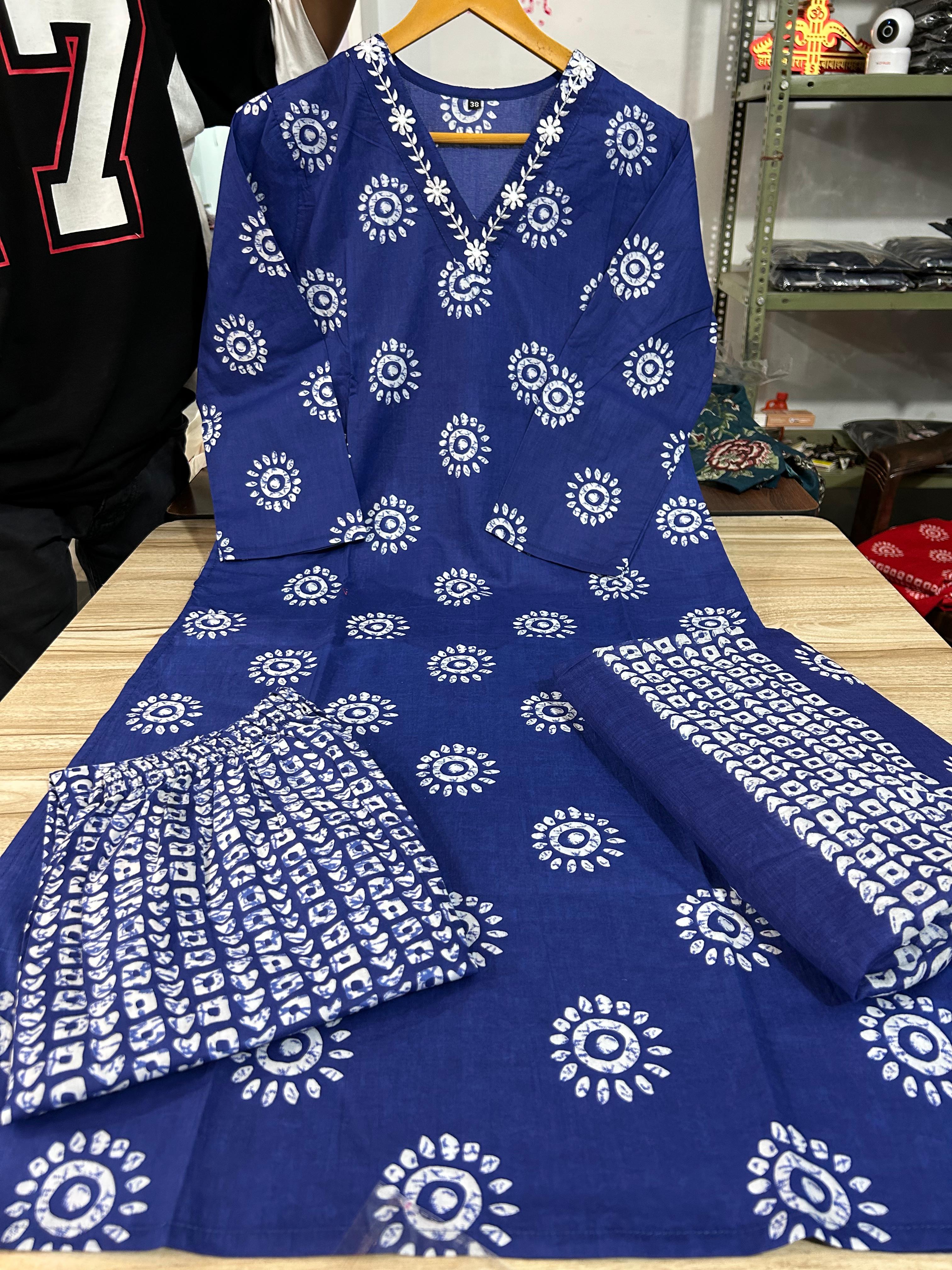 Printed Cotton Straight Kurta Set with Pant & Dupatta | 60x60 Cotton