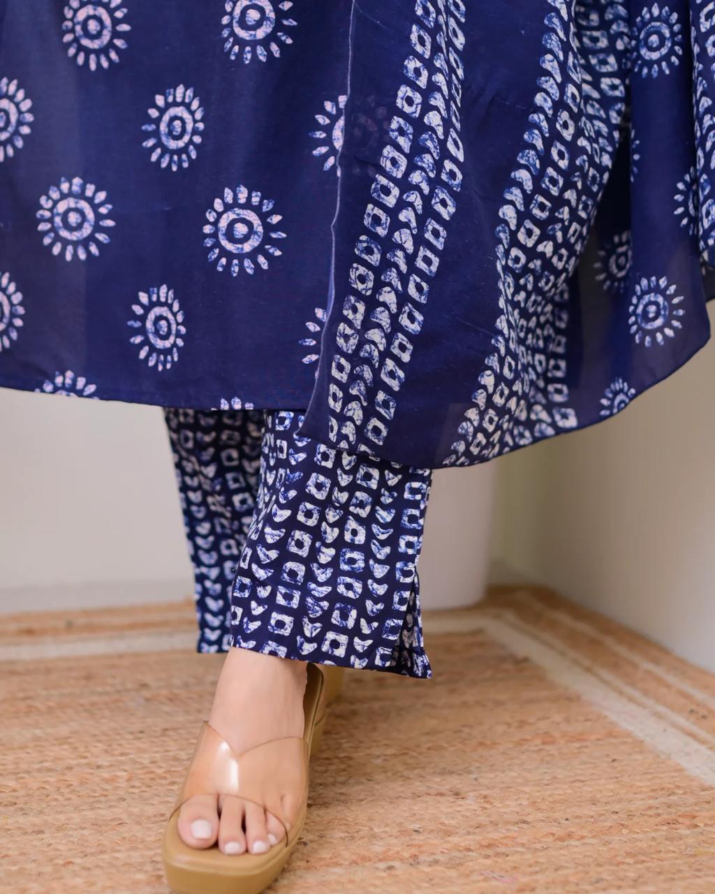 Printed Cotton Straight Kurta Set with Pant & Dupatta | 60x60 Cotton