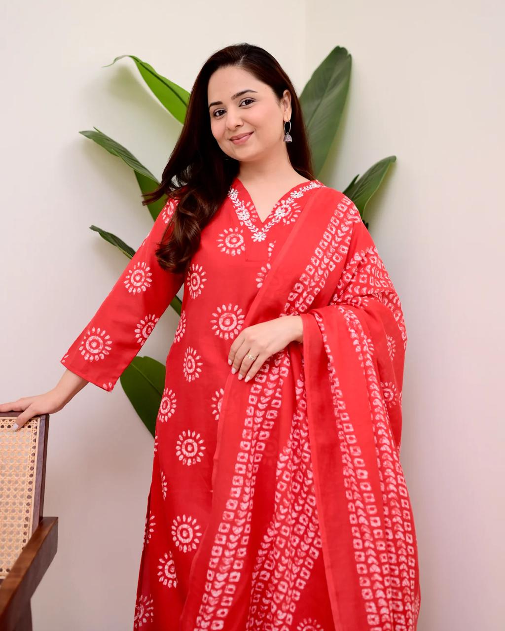 Printed Cotton Straight Kurta Set with Pant & Dupatta | 60x60 Cotton