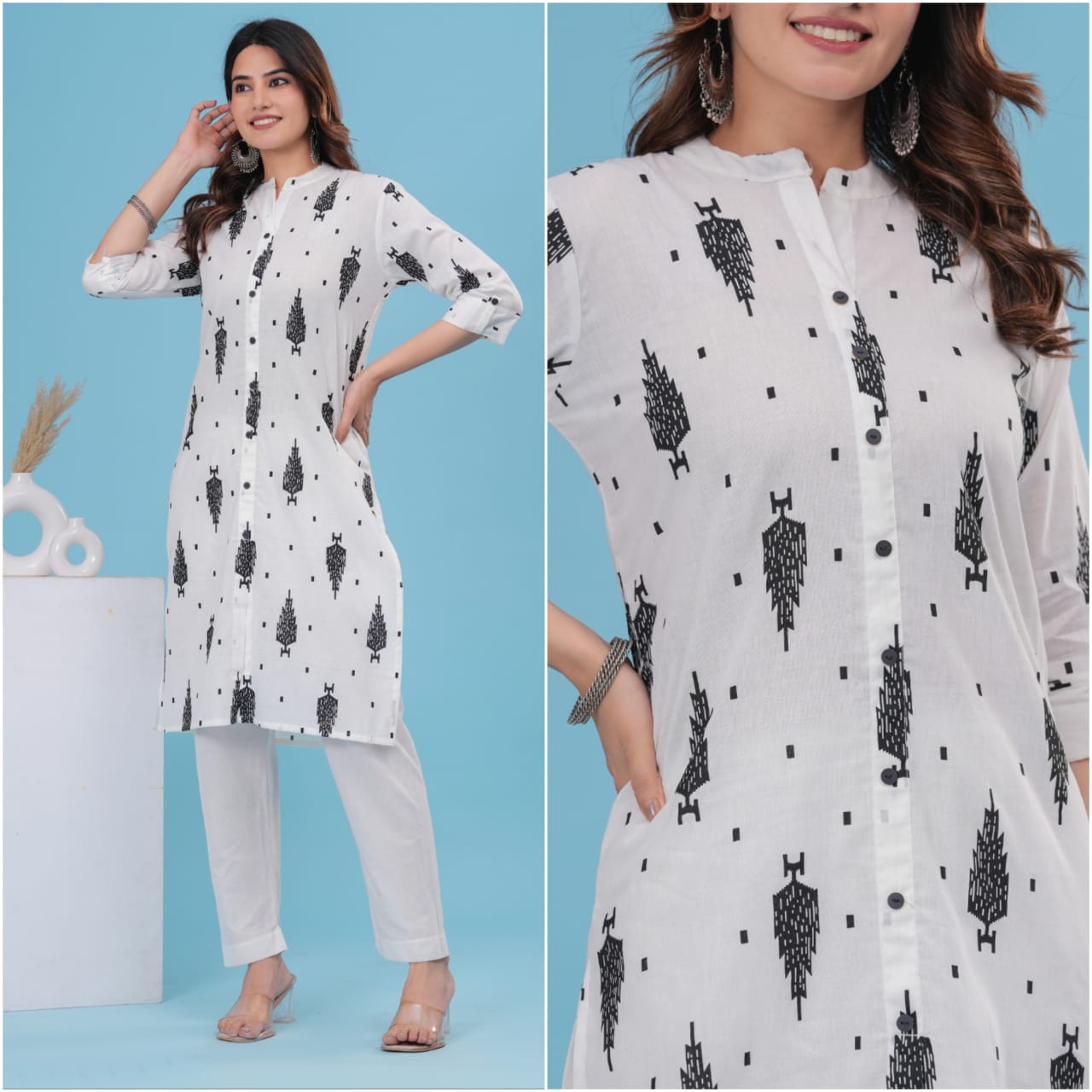 Printed Cotton Straight Kurti - 42 Inch Length