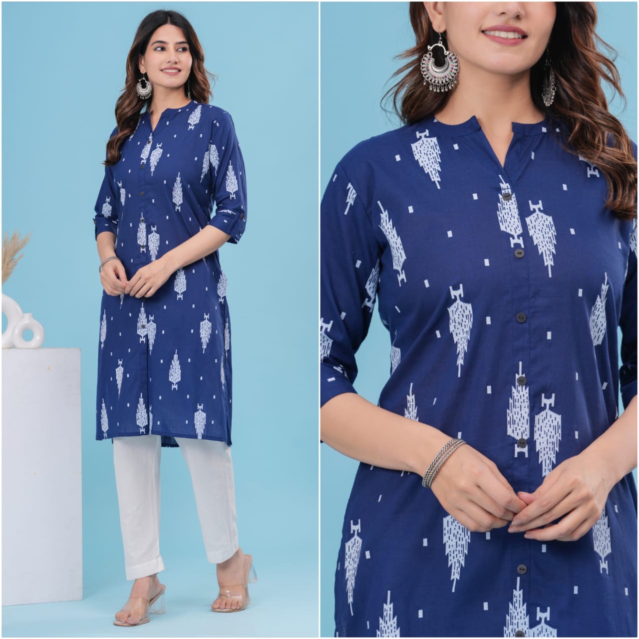 Printed Cotton Straight Kurti - 42 Inch Length