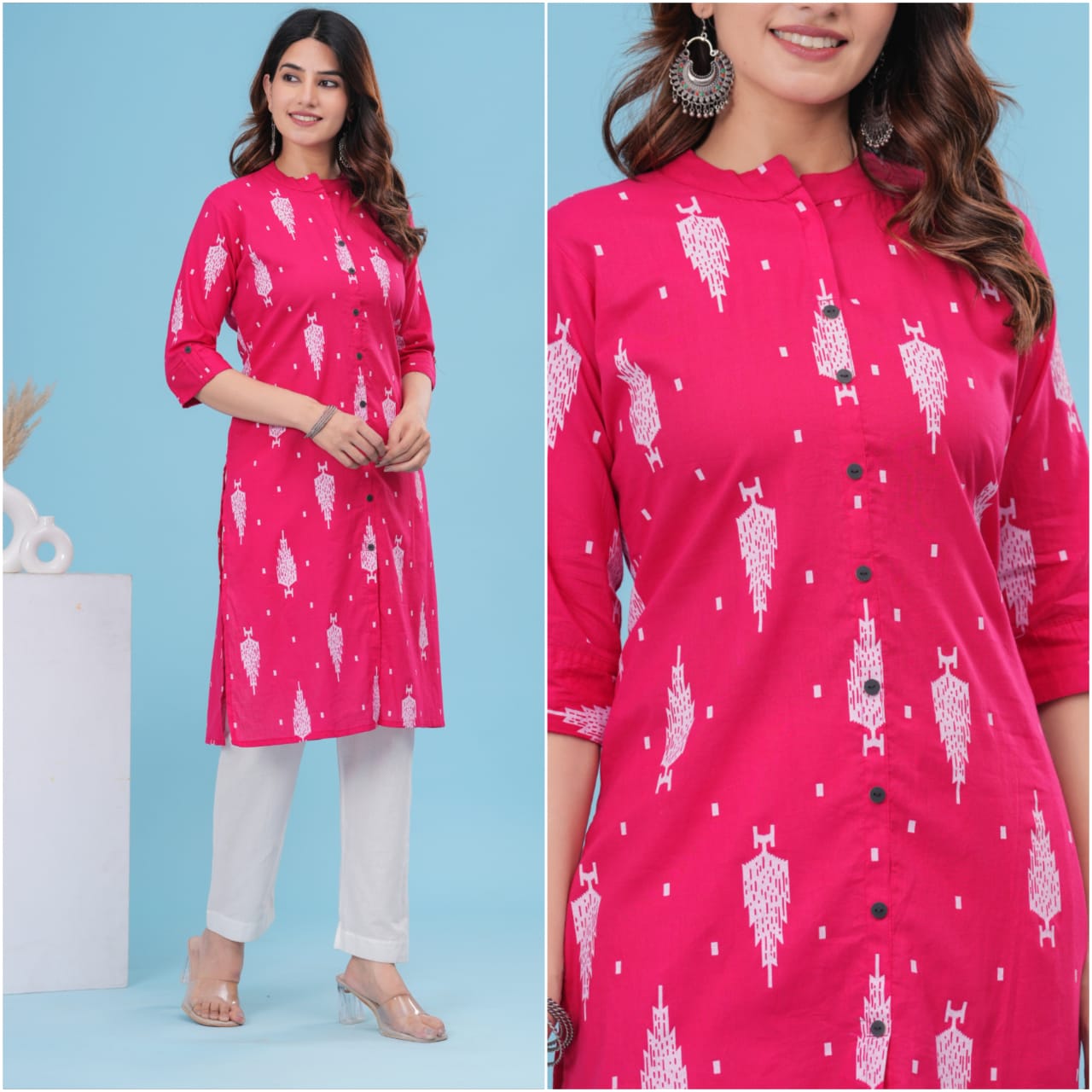 Printed Cotton Straight Kurti - 42 Inch Length