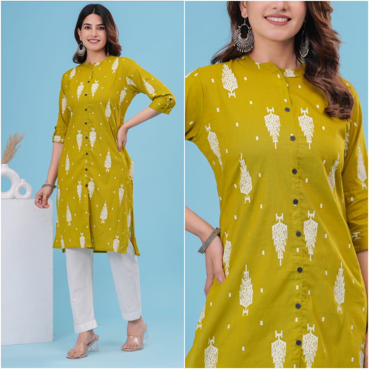 Printed Cotton Straight Kurti - 42 Inch Length