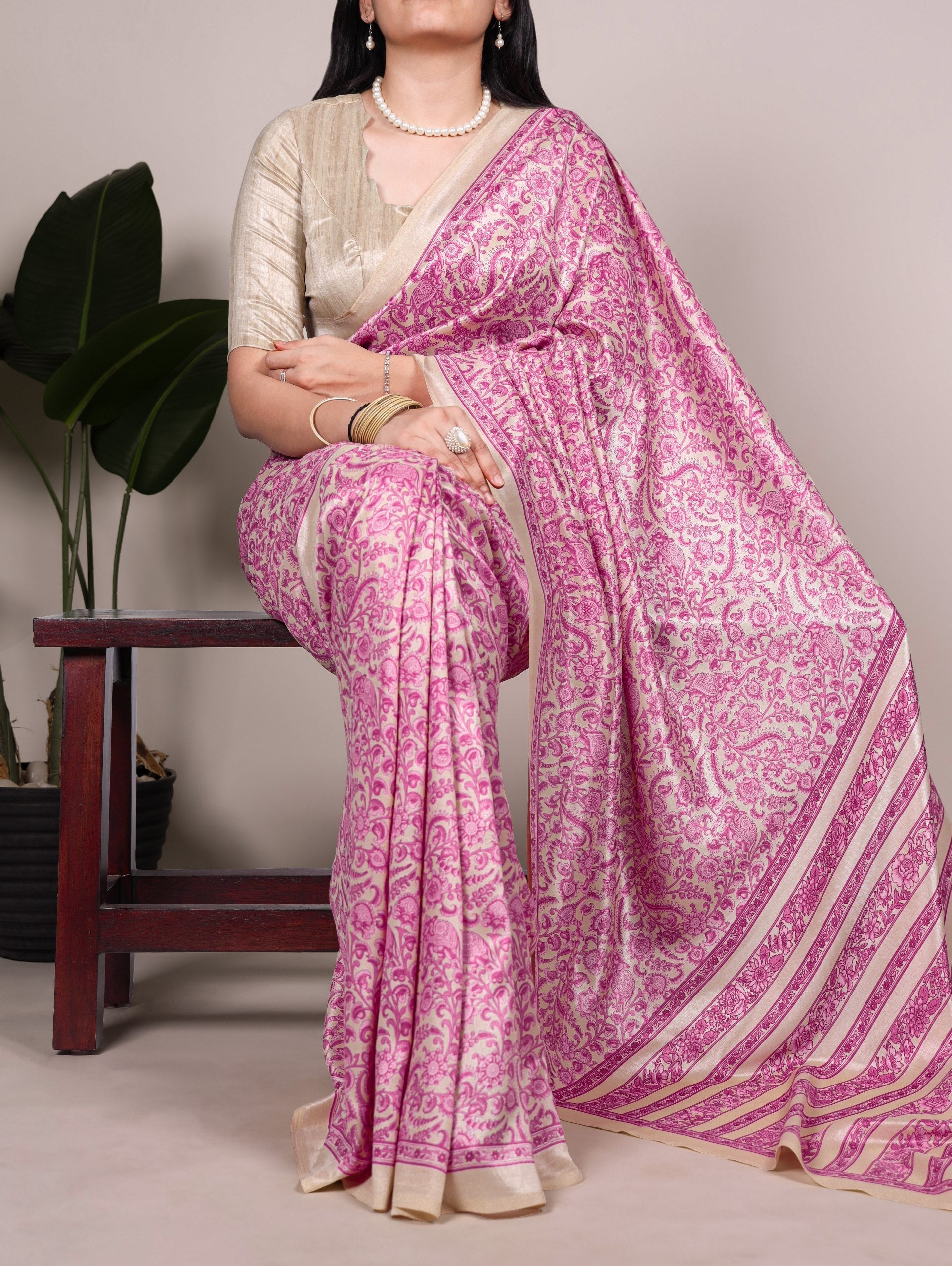Printed Tasar Silk Saree with Matching Unstitched Blouse