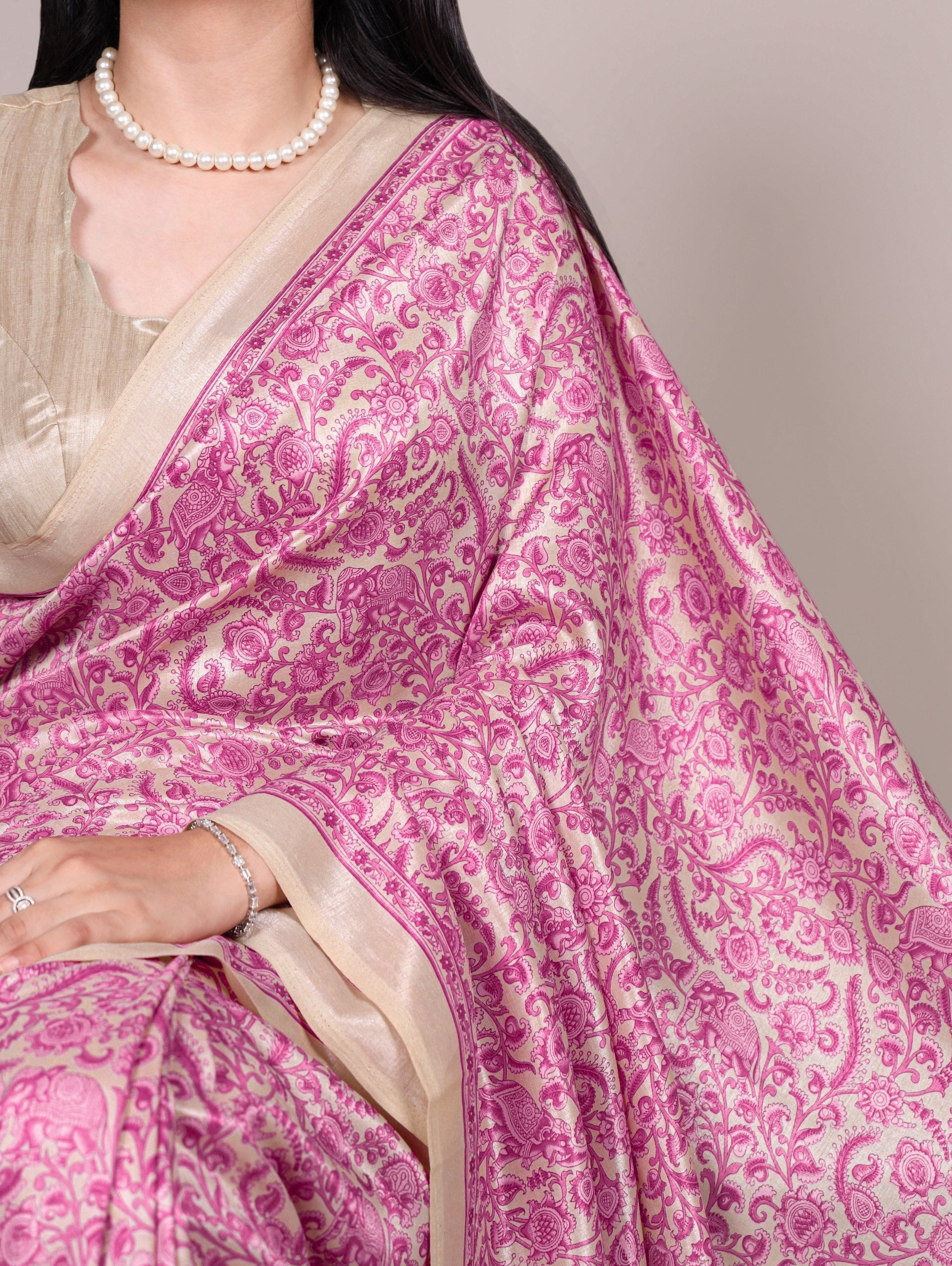 Printed Tasar Silk Saree with Matching Unstitched Blouse