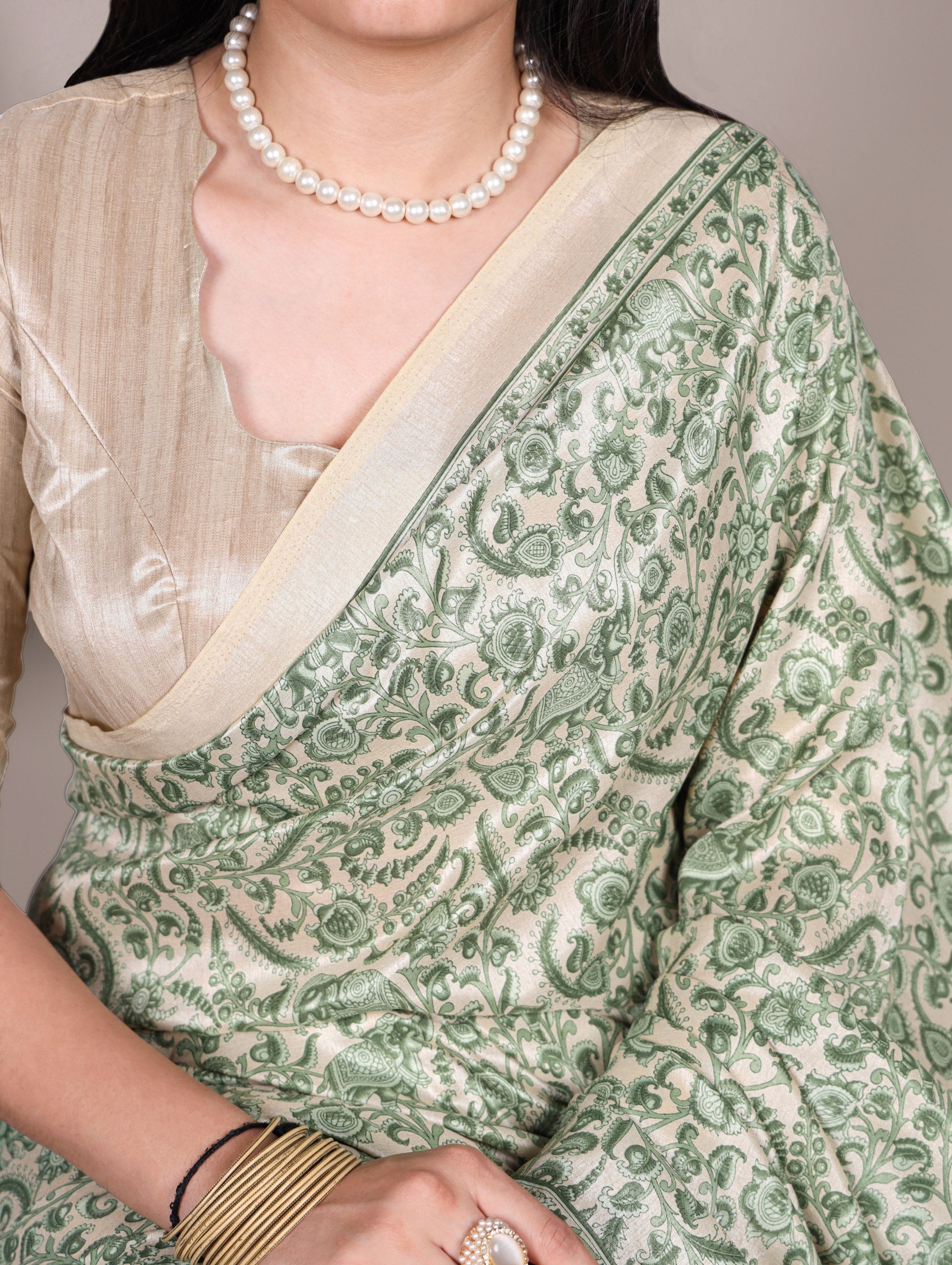 Printed Tasar Silk Saree with Matching Unstitched Blouse